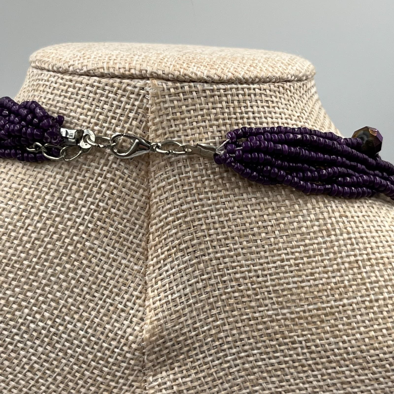 Vtg Purple Multi Strand Seed Bead Necklace Faceted Glass Accents Boho Statement - Thumbnail 6