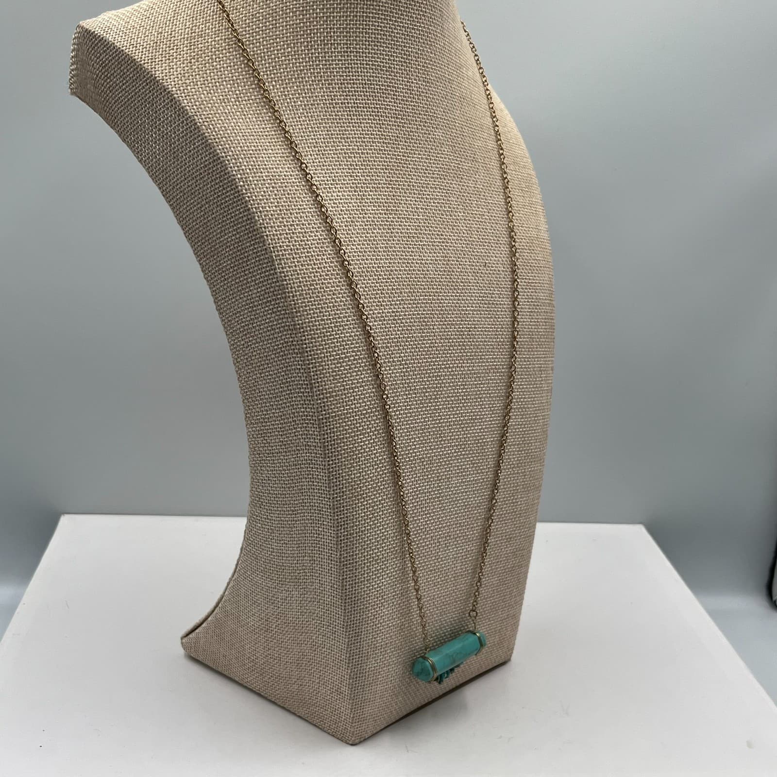 Vintage Turquoise Crystal Point Necklace Wire Wrapped Gold Tone Boho Jewelry Gif - Thumbnail 7