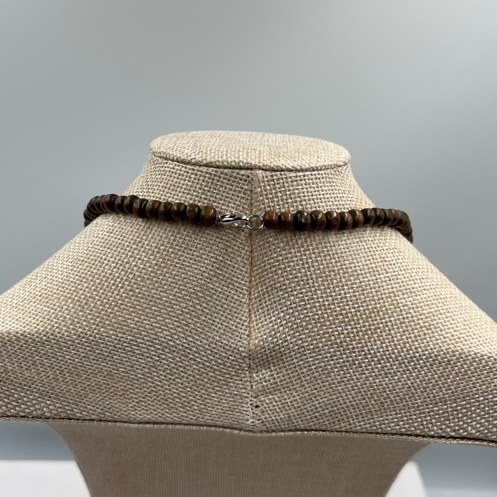 Vintage Wood Bead Necklace Multi Strand Boho Statement Resin Ring Pendant Brown - Thumbnail 7