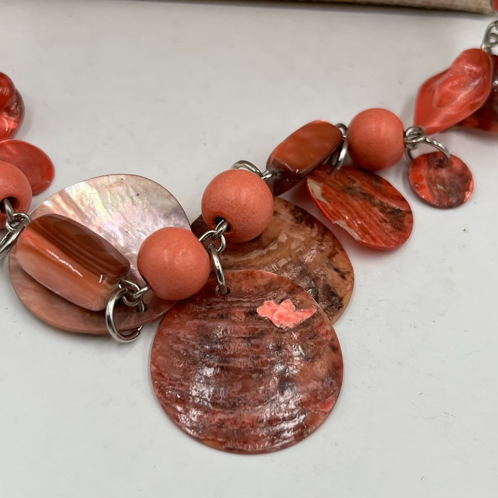 Vtg Red Shell Bead Necklace Long Strand Boho Coastal Beachy Statement Jewelry - Thumbnail 3