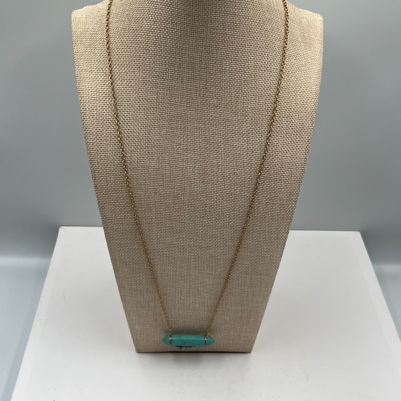 Vintage Turquoise Crystal Point Necklace Wire Wrapped Gold Tone Boho Jewelry Gif - Thumbnail 6