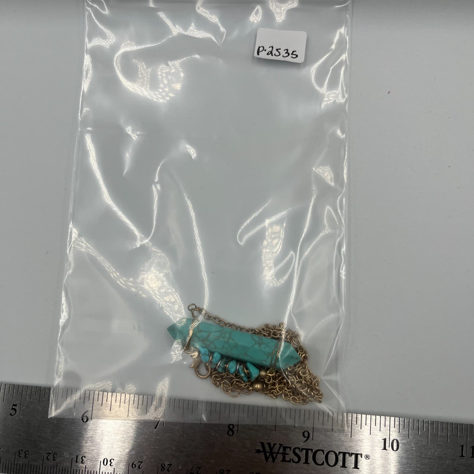 Vintage Turquoise Crystal Point Necklace Wire Wrapped Gold Tone Boho Jewelry Gif - Thumbnail 10