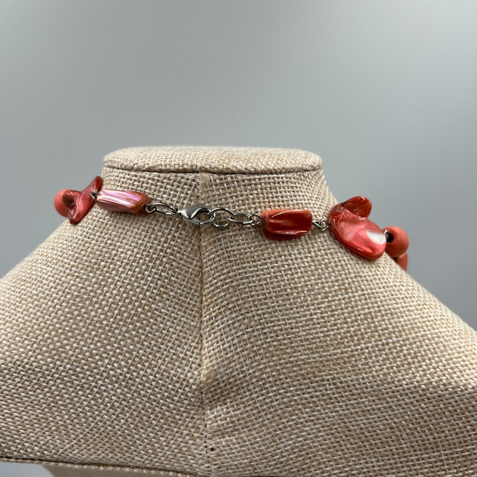 Vtg Red Shell Bead Necklace Long Strand Boho Coastal Beachy Statement Jewelry - Thumbnail 6