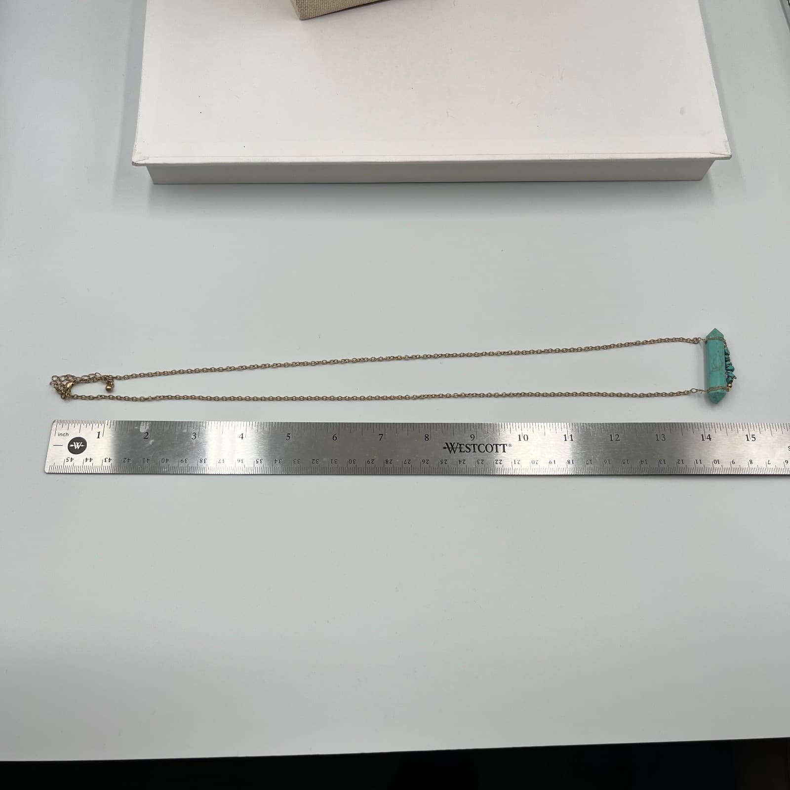 Vintage Turquoise Crystal Point Necklace Wire Wrapped Gold Tone Boho Jewelry Gif - Thumbnail 9