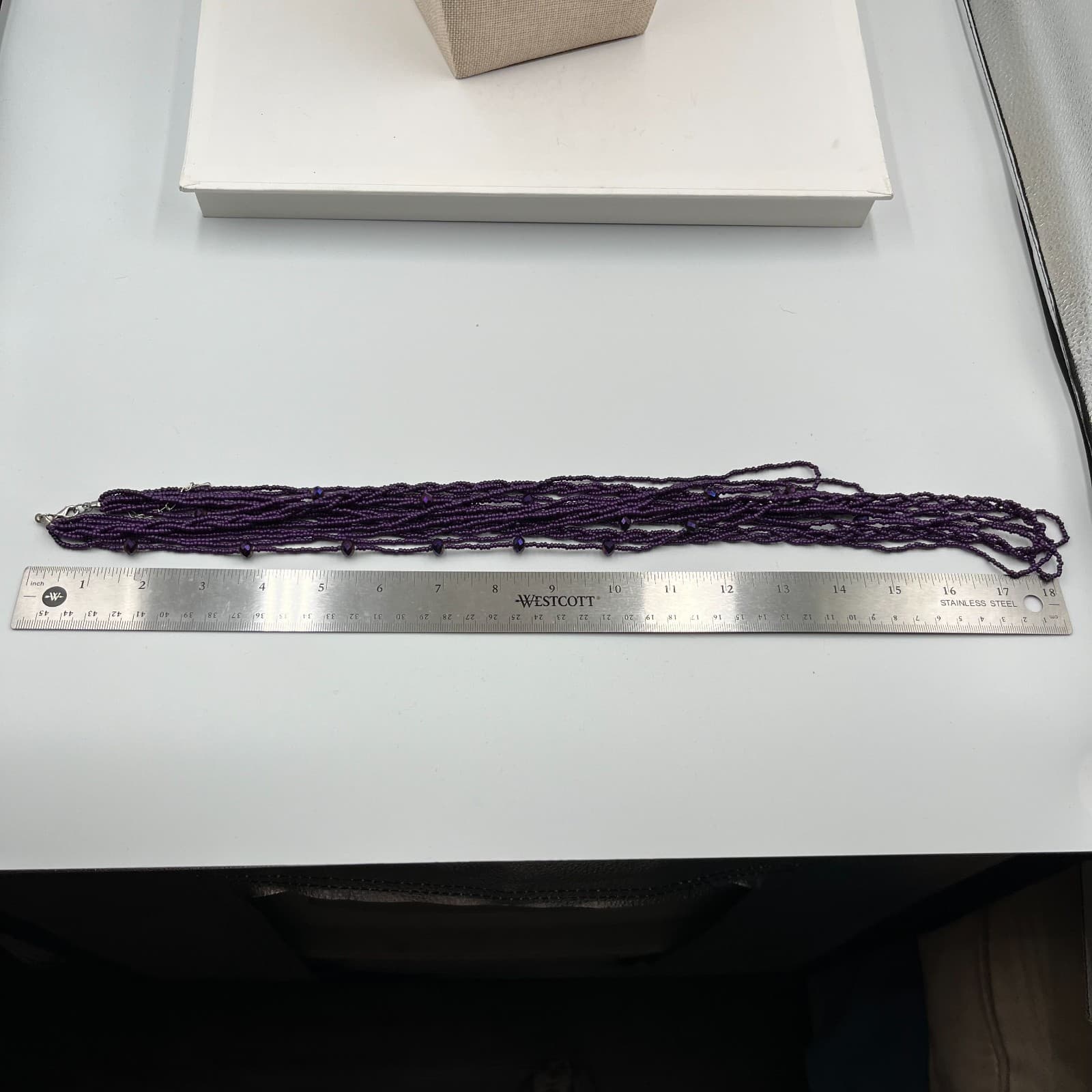 Vtg Purple Multi Strand Seed Bead Necklace Faceted Glass Accents Boho Statement - Thumbnail 7