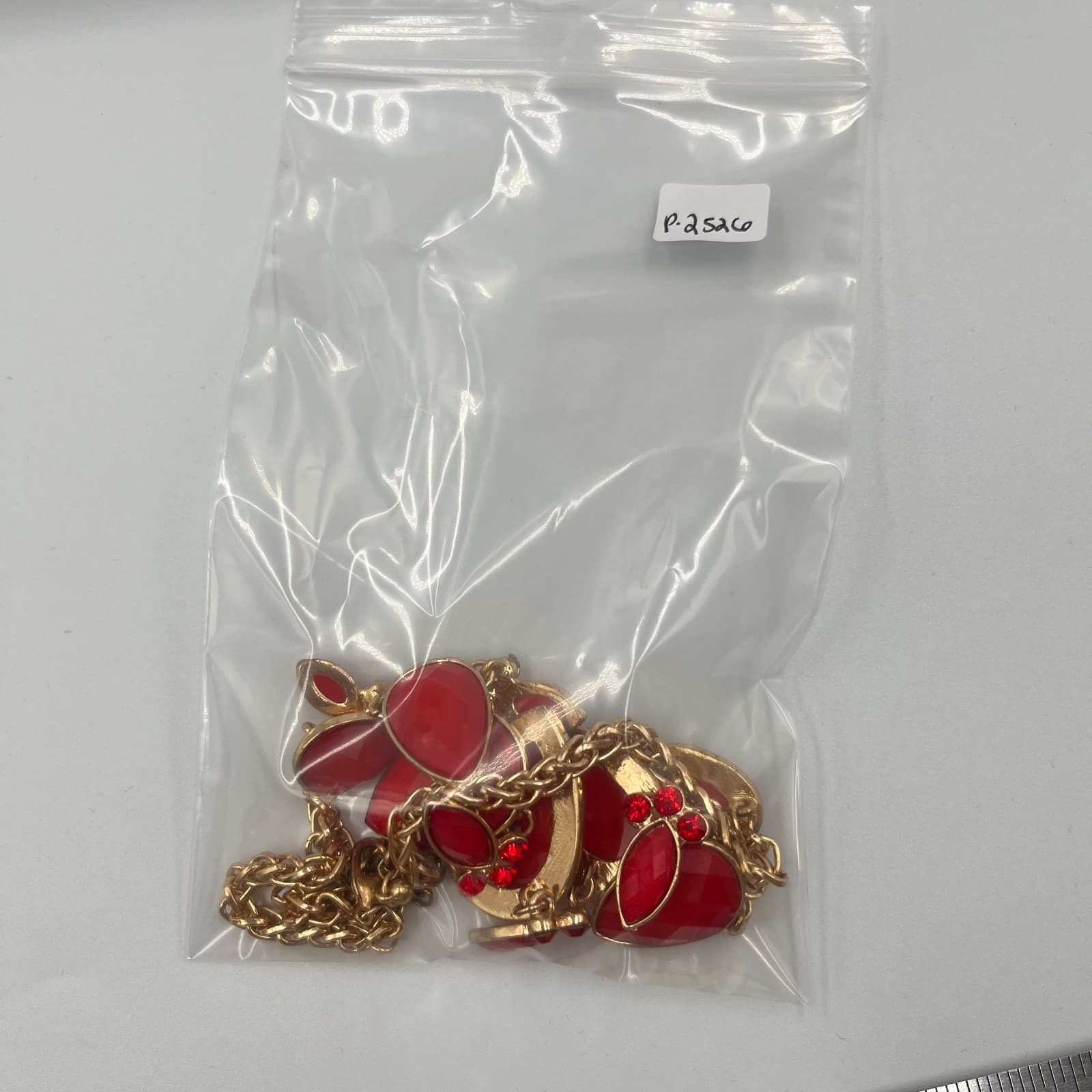 Vintage Red Teardrop Statement Necklace Gold Tone Faceted Gemstone Bold - Thumbnail 9