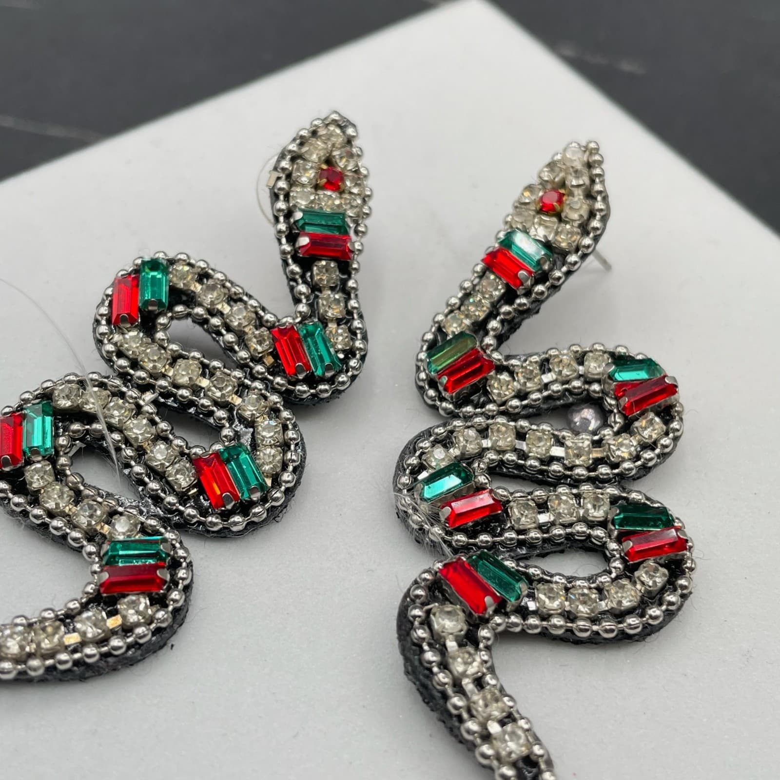 Multicolor Beaded Prong Rhinestone Felt Back Serpent Snake Push Back Earrings - Thumbnail 2