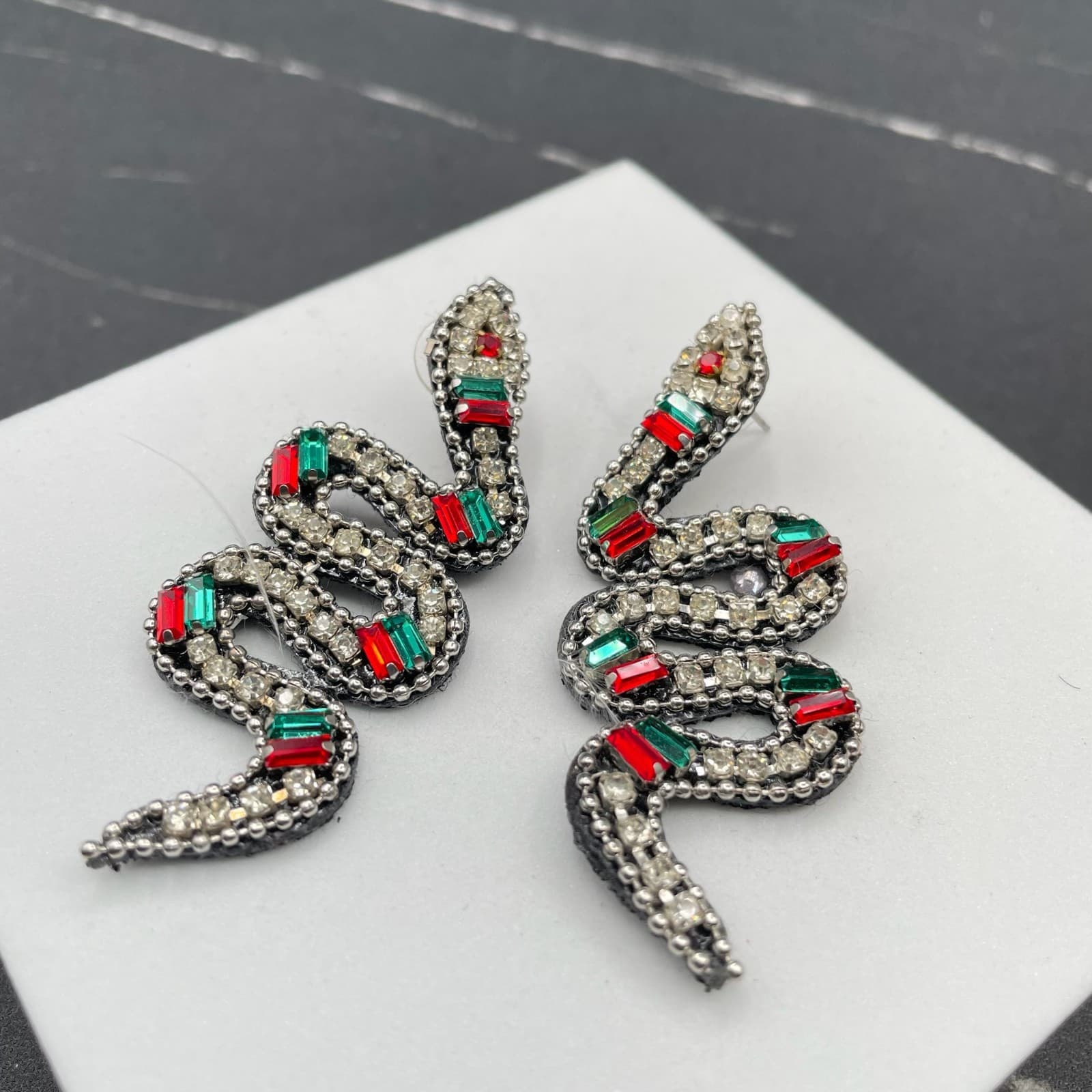 Multicolor Beaded Prong Rhinestone Felt Back Serpent Snake Push Back Earrings - Thumbnail 6