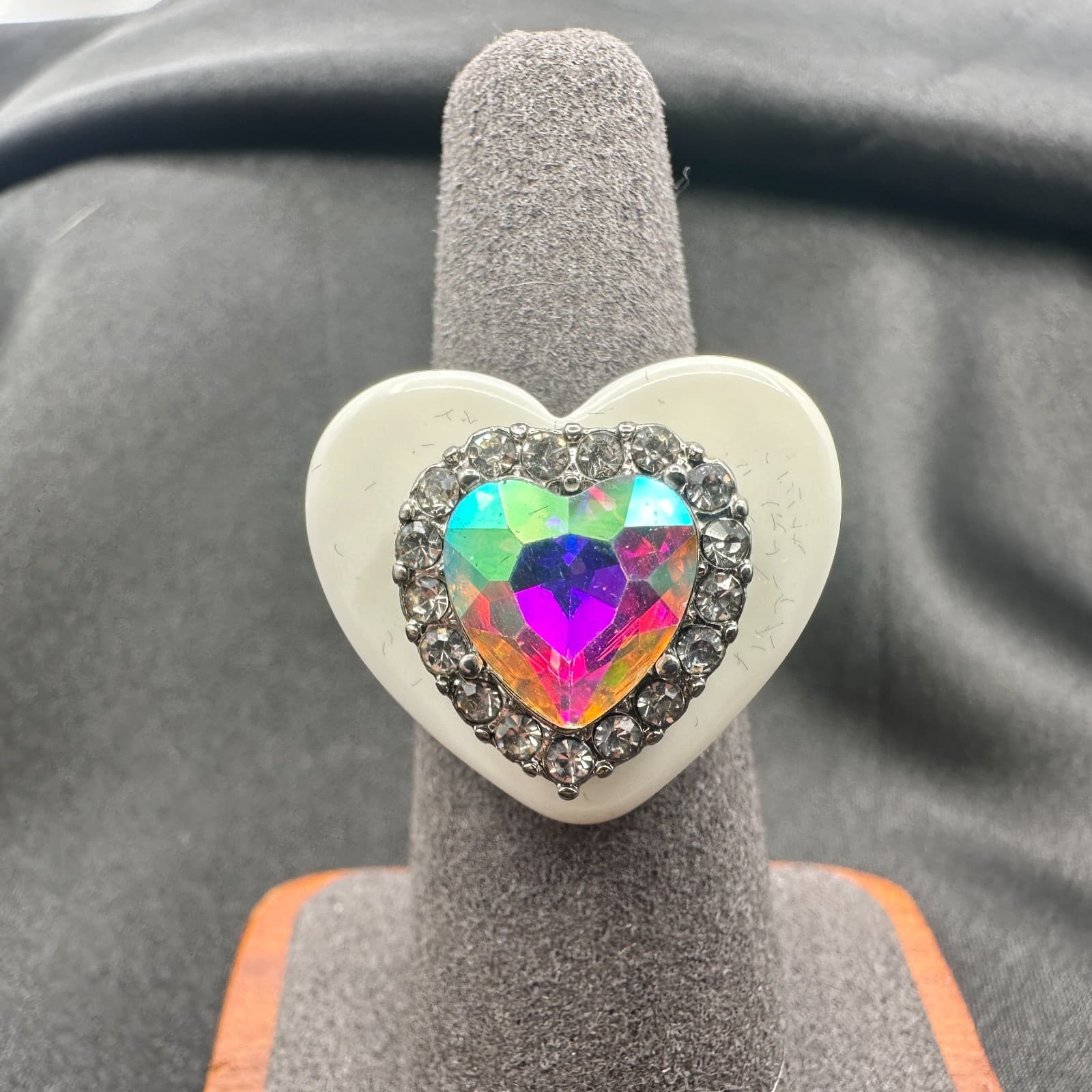 Vintage Y2K Rhinestone Heart Ring Statement Retro Women's Classic Jewelry - Thumbnail 5