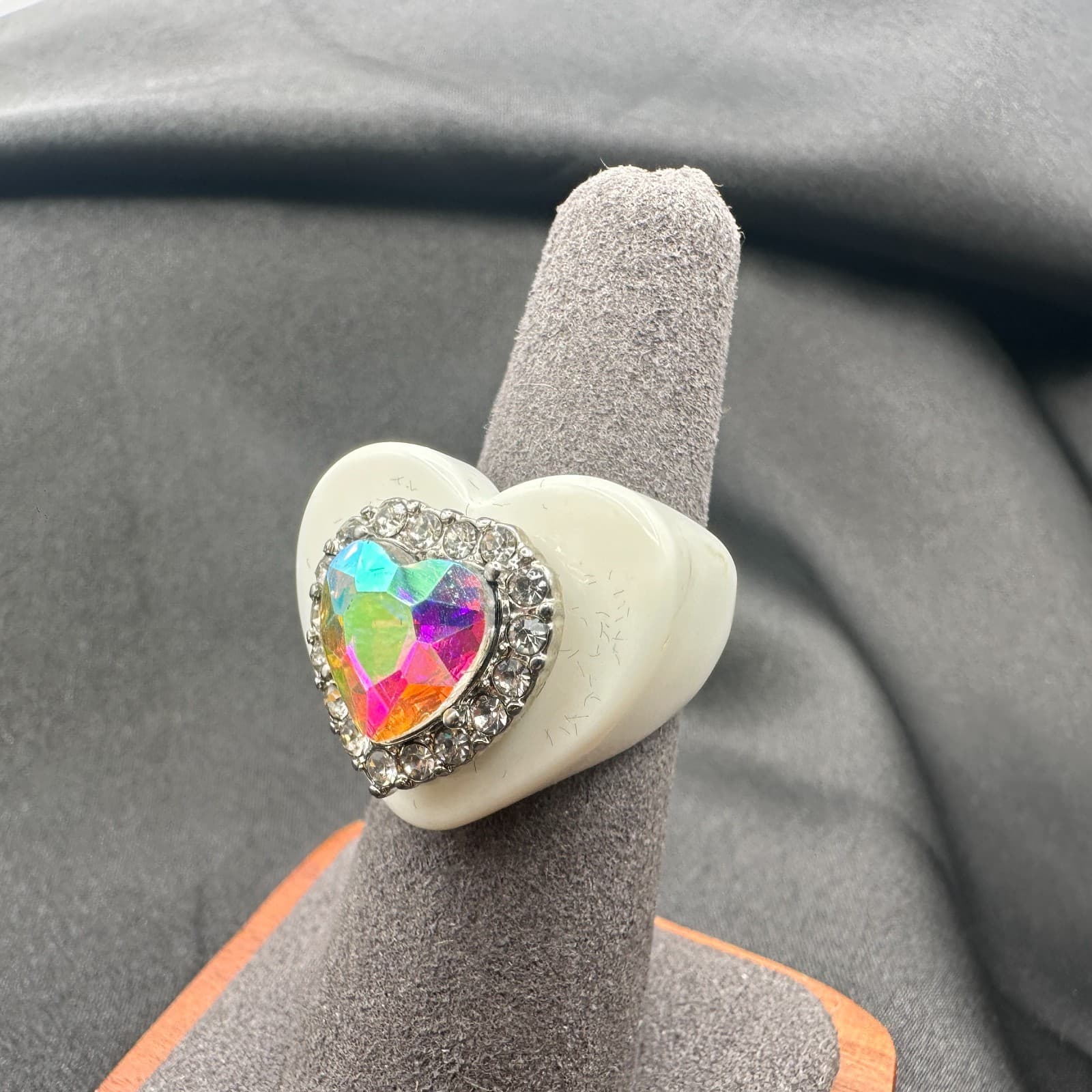 Vintage Y2K Rhinestone Heart Ring Statement Retro Women's Classic Jewelry - Thumbnail 7