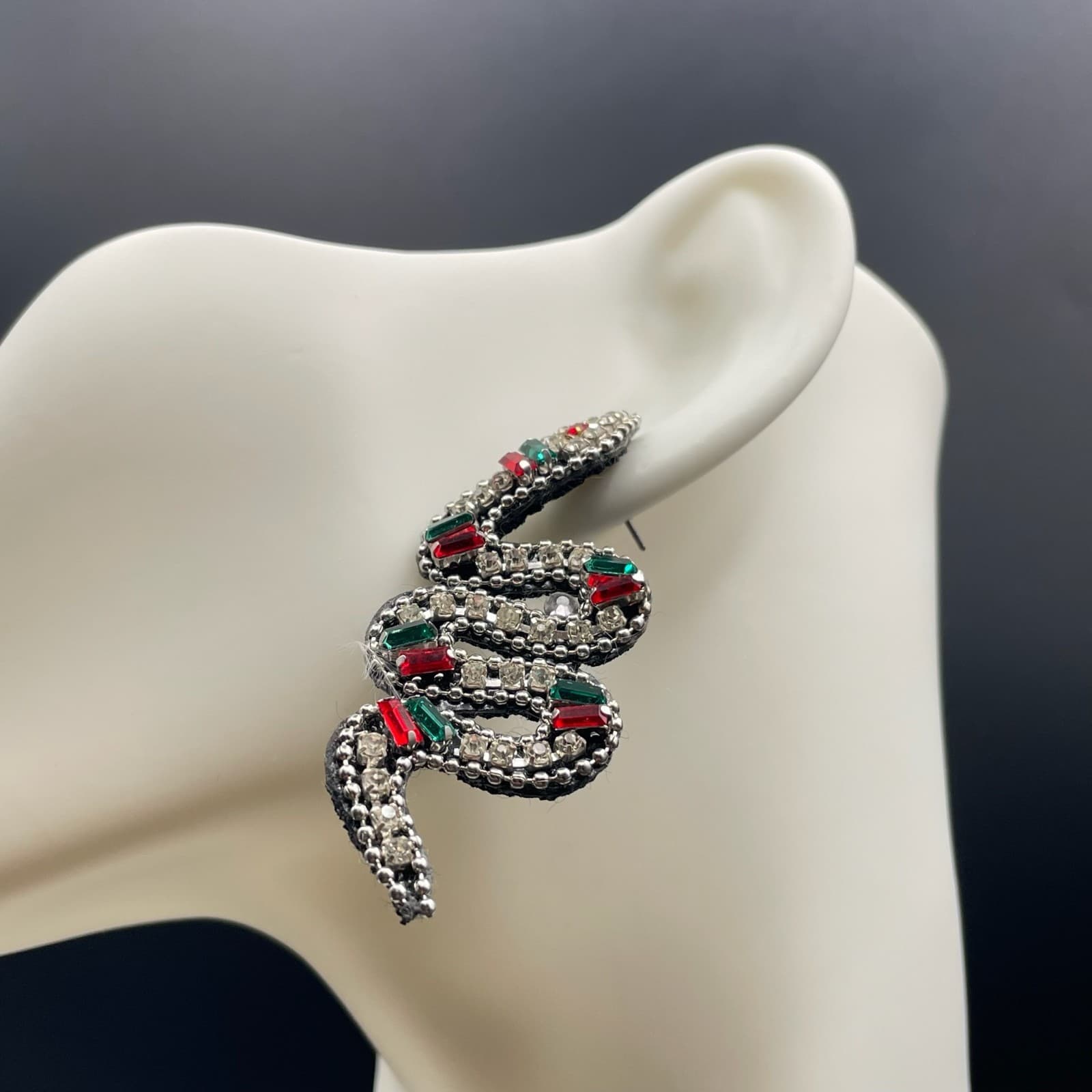 Multicolor Beaded Prong Rhinestone Felt Back Serpent Snake Push Back Earrings - Thumbnail 9