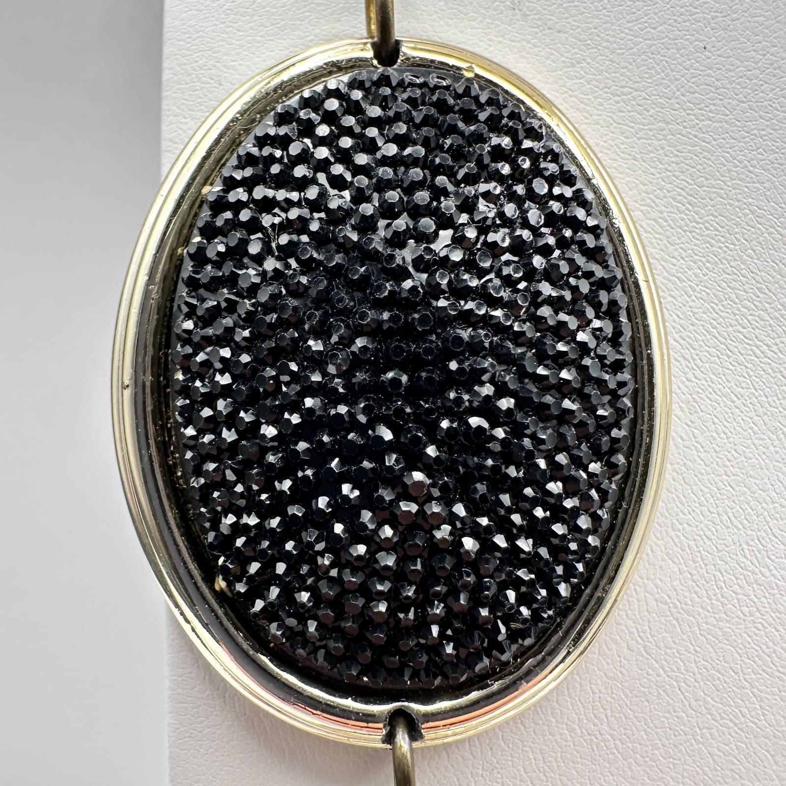 Vintage 90s Black Seed Bead Chunky Statement Necklace Gold Tone Oval Link Boho - Thumbnail 4