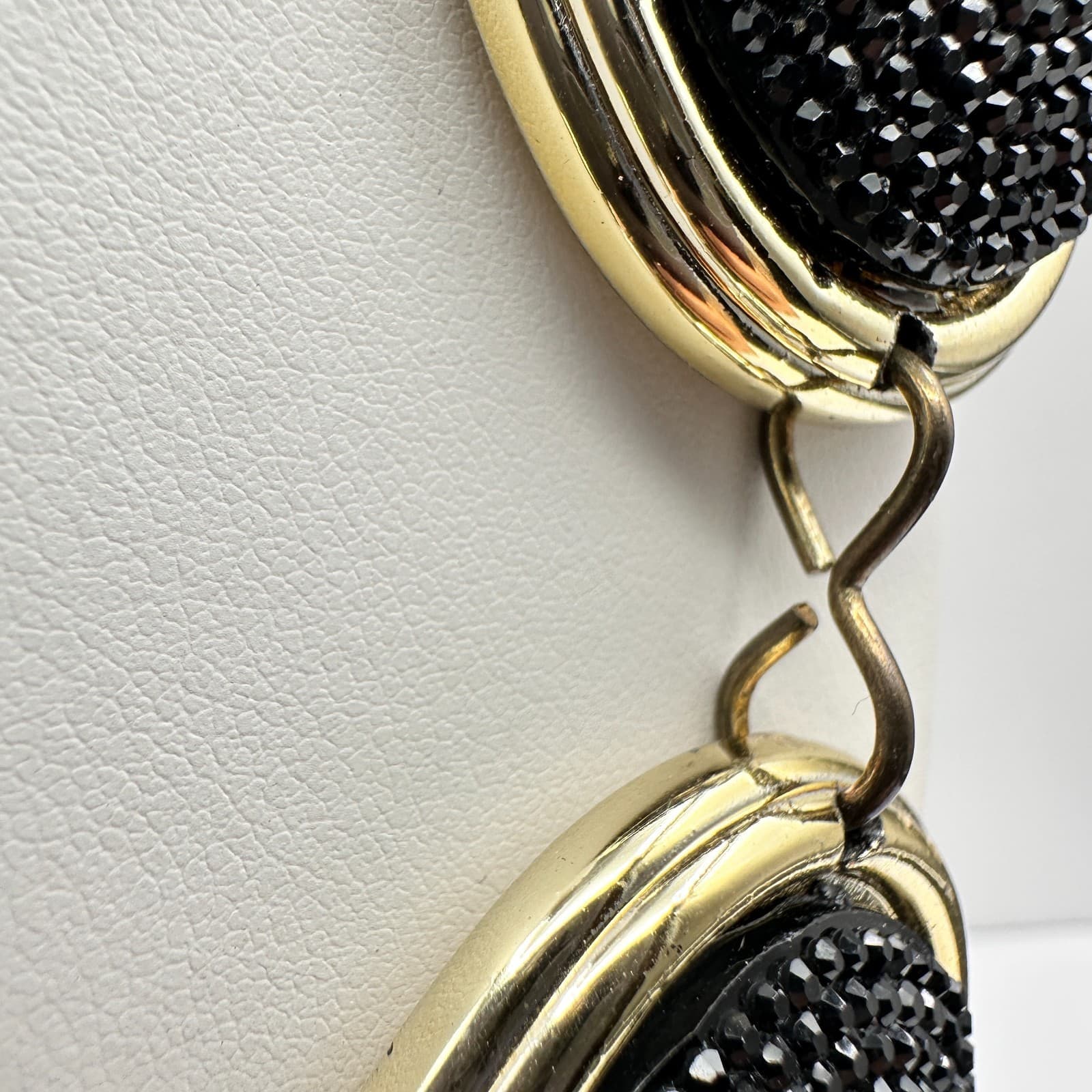 Vintage 90s Black Seed Bead Chunky Statement Necklace Gold Tone Oval Link Boho - Thumbnail 11