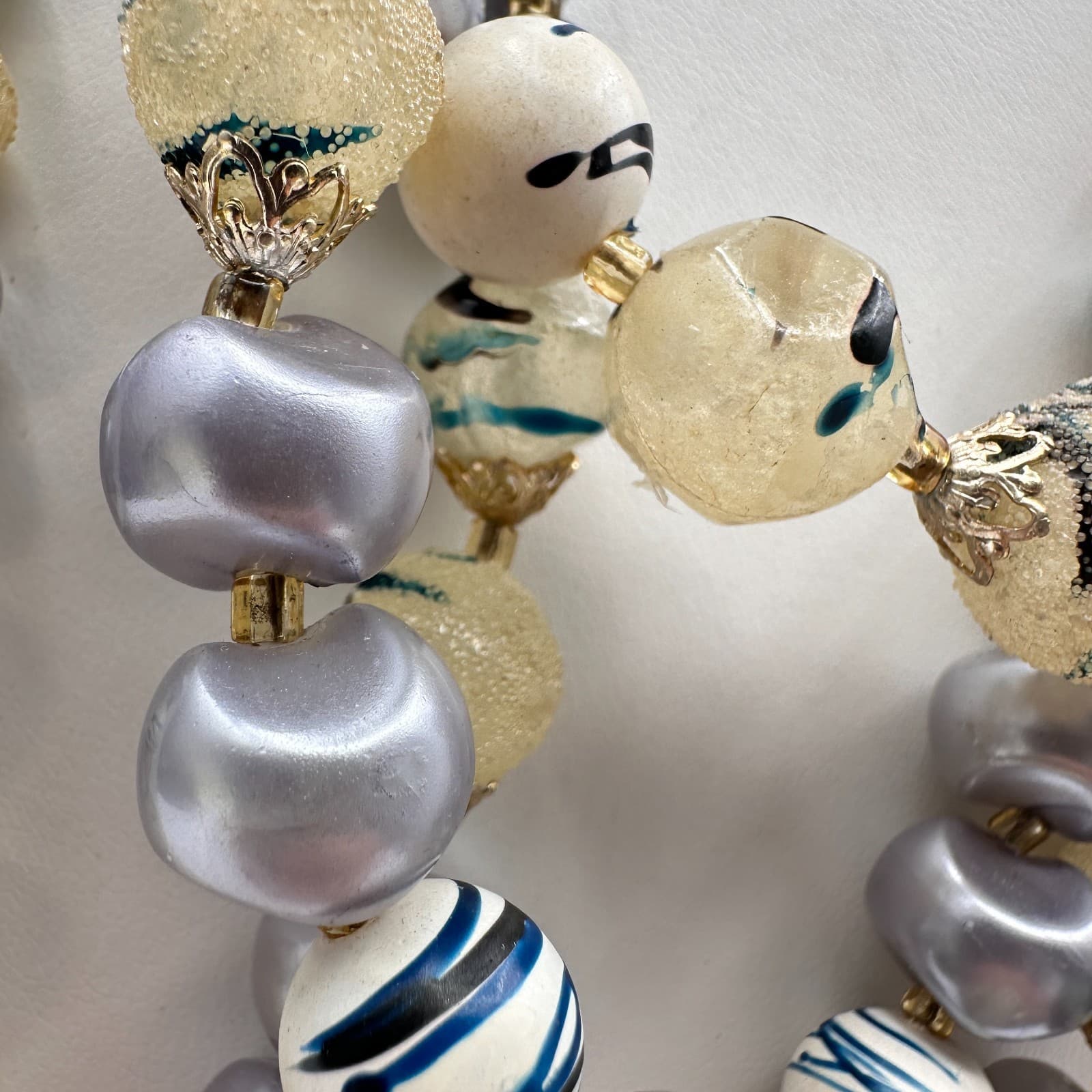 Vintage 90s Mixed Beaded Necklace Faux Pearl Statement Women's Classic Jewelry - Thumbnail 5