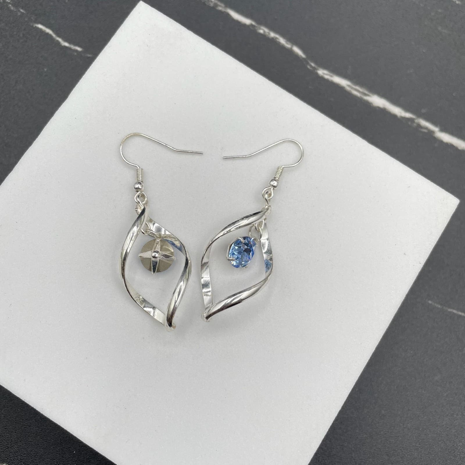 Silver-Tone Classic Faceted Glass Bead Twisted Loop Drop French Hook Earrings - Image 1