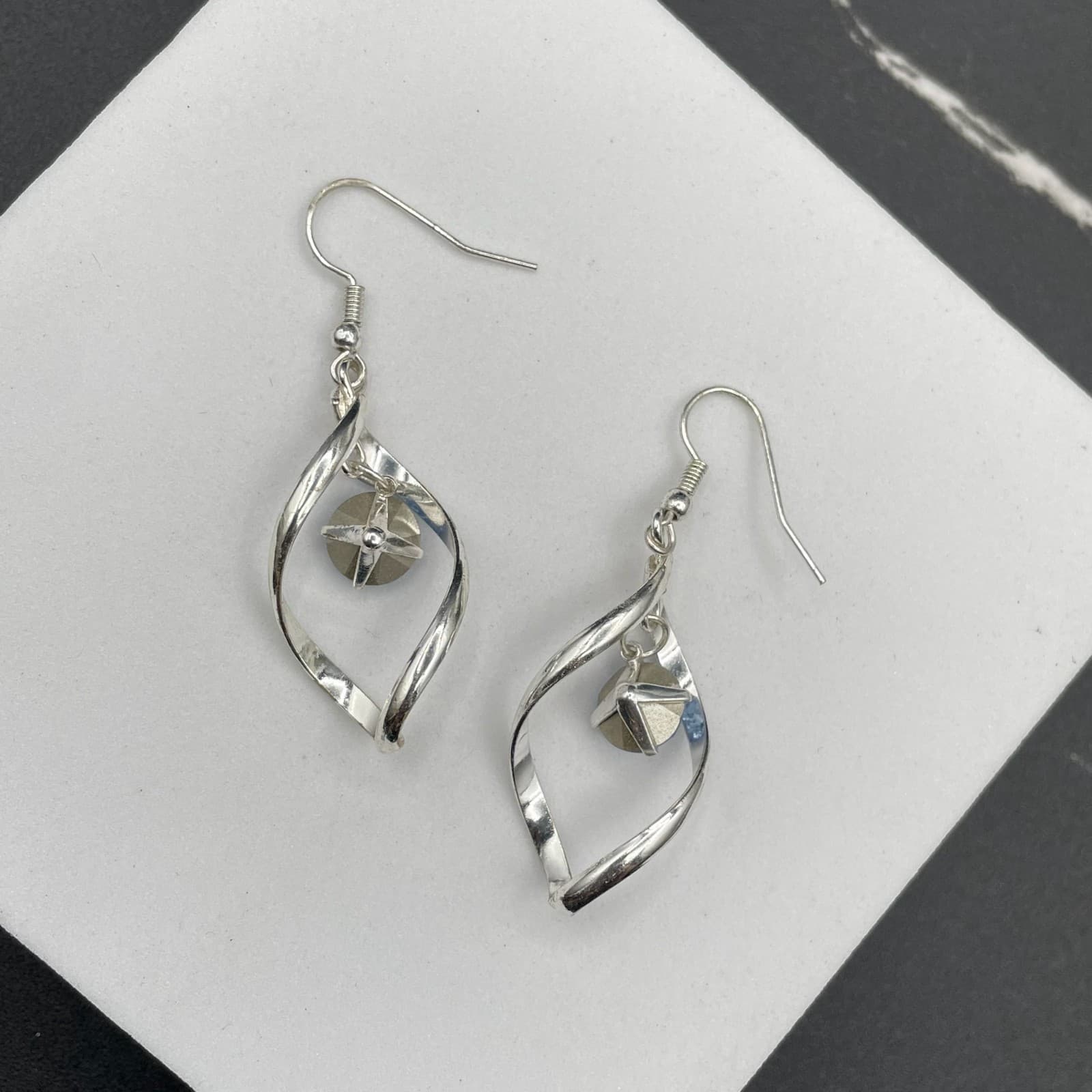 Silver-Tone Classic Faceted Glass Bead Twisted Loop Drop French Hook Earrings - Thumbnail 2