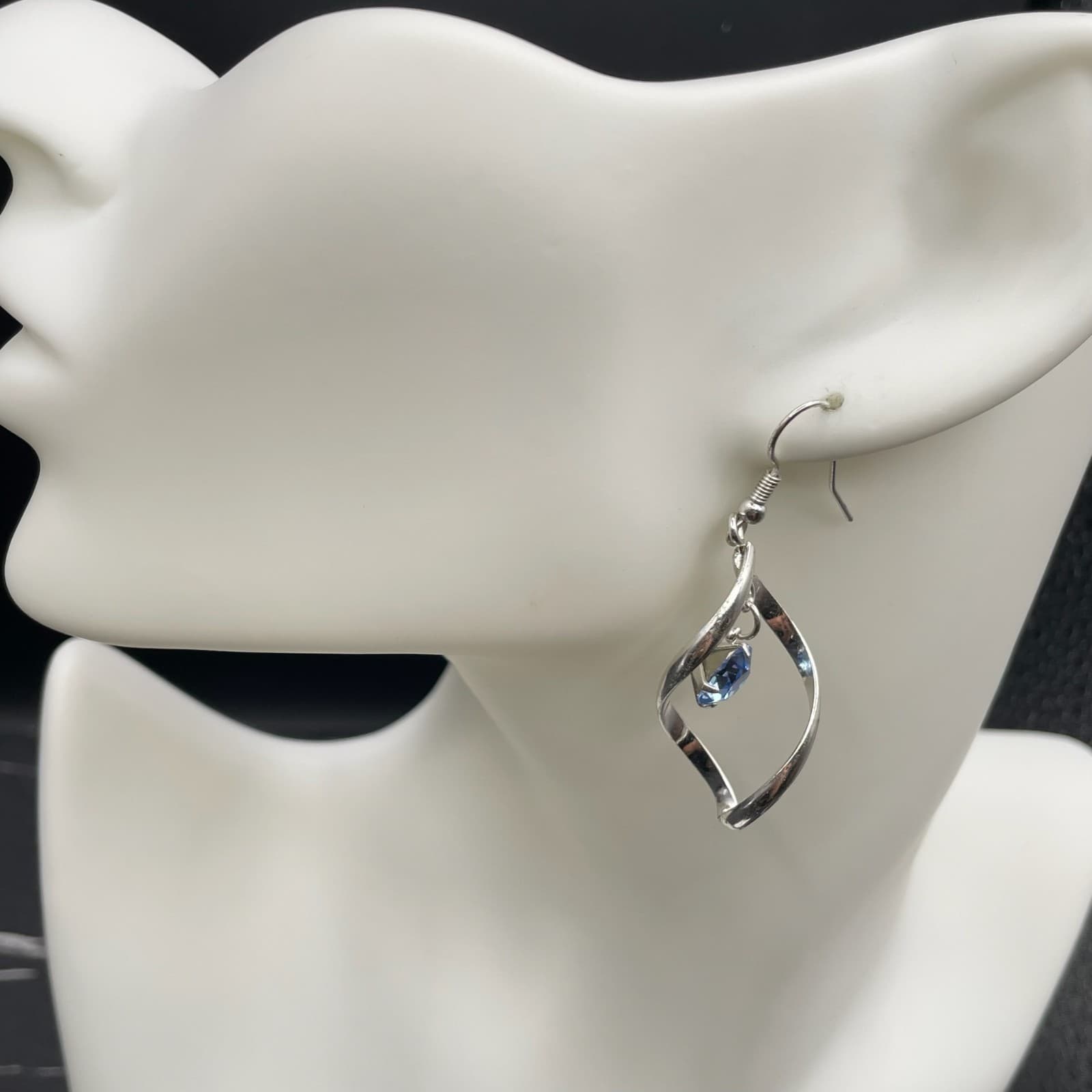 Silver-Tone Classic Faceted Glass Bead Twisted Loop Drop French Hook Earrings - Thumbnail 6