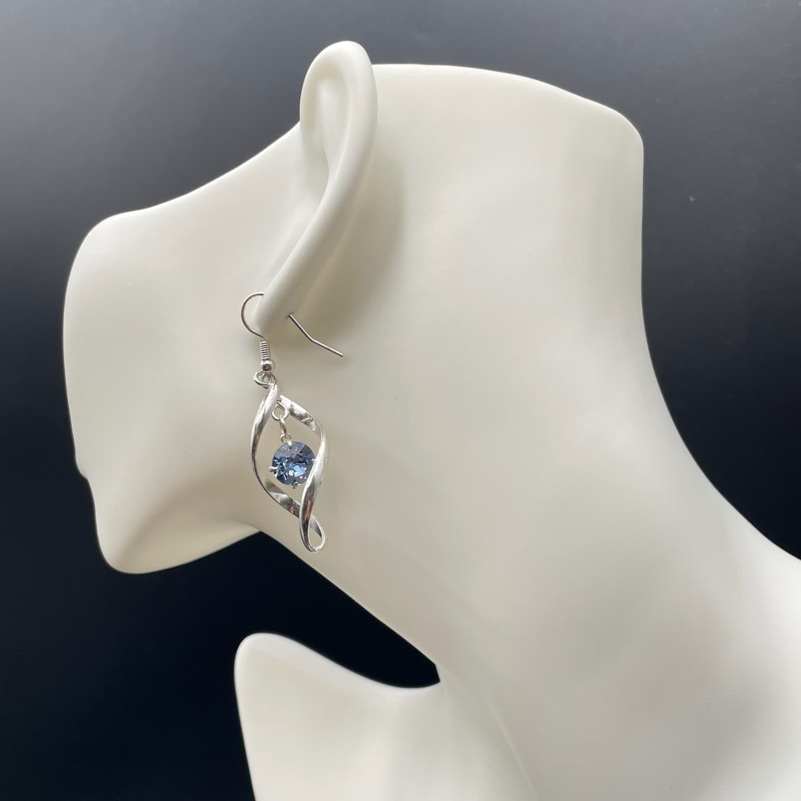 Silver-Tone Classic Faceted Glass Bead Twisted Loop Drop French Hook Earrings - Thumbnail 7