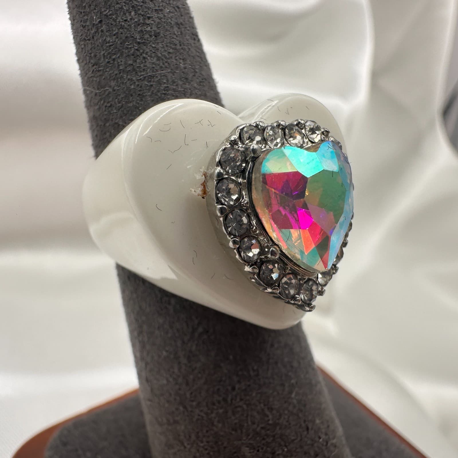 Vintage Y2K Rhinestone Heart Ring Statement Retro Women's Classic Jewelry - Thumbnail 2