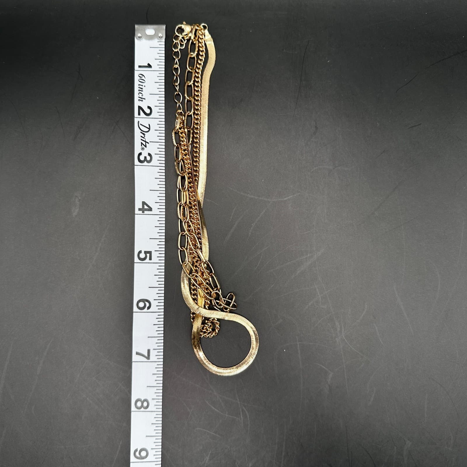 Vintage 90s Gold Tone Multi-Strand Layered Chain Necklace Herringbone Style - Thumbnail 9