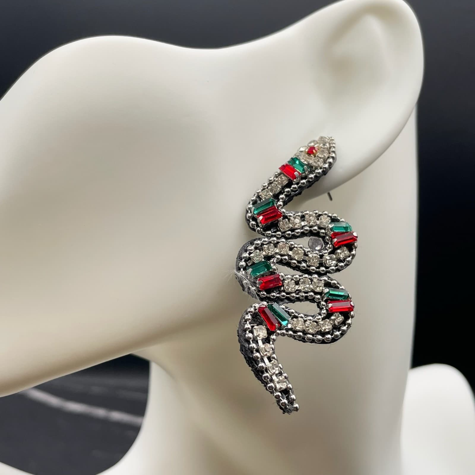 Multicolor Beaded Prong Rhinestone Felt Back Serpent Snake Push Back Earrings - Image 1