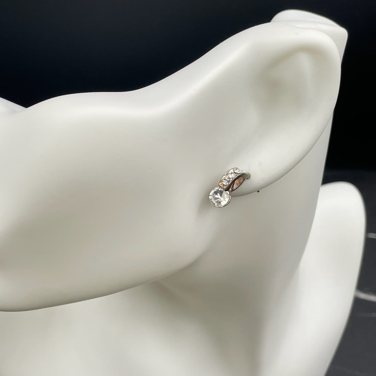 Fashion Silver-Tone Crystal Embellished Butterfly Back J-Hoop Studs Earrings - Thumbnail 10