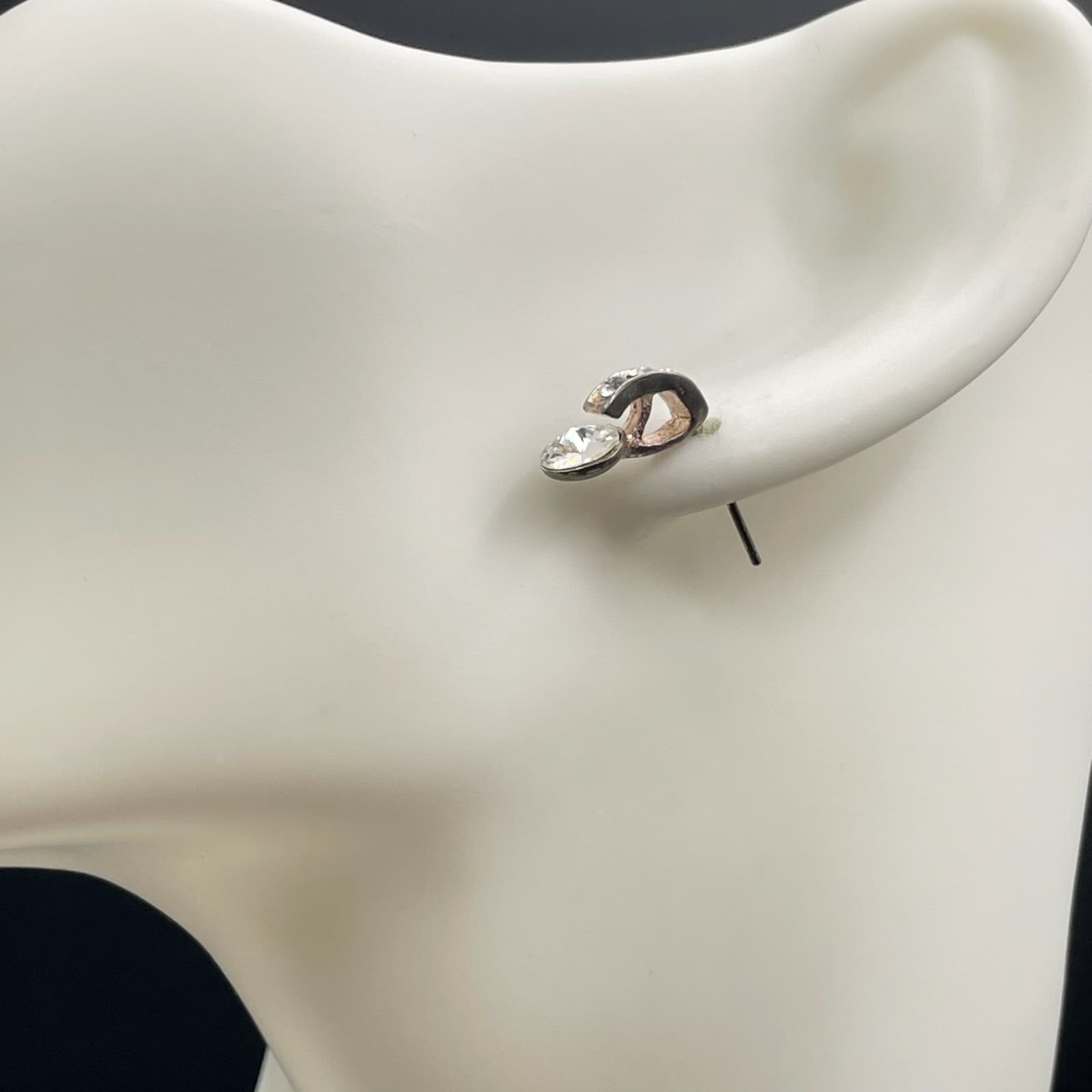 Fashion Silver-Tone Crystal Embellished Butterfly Back J-Hoop Studs Earrings - Thumbnail 8