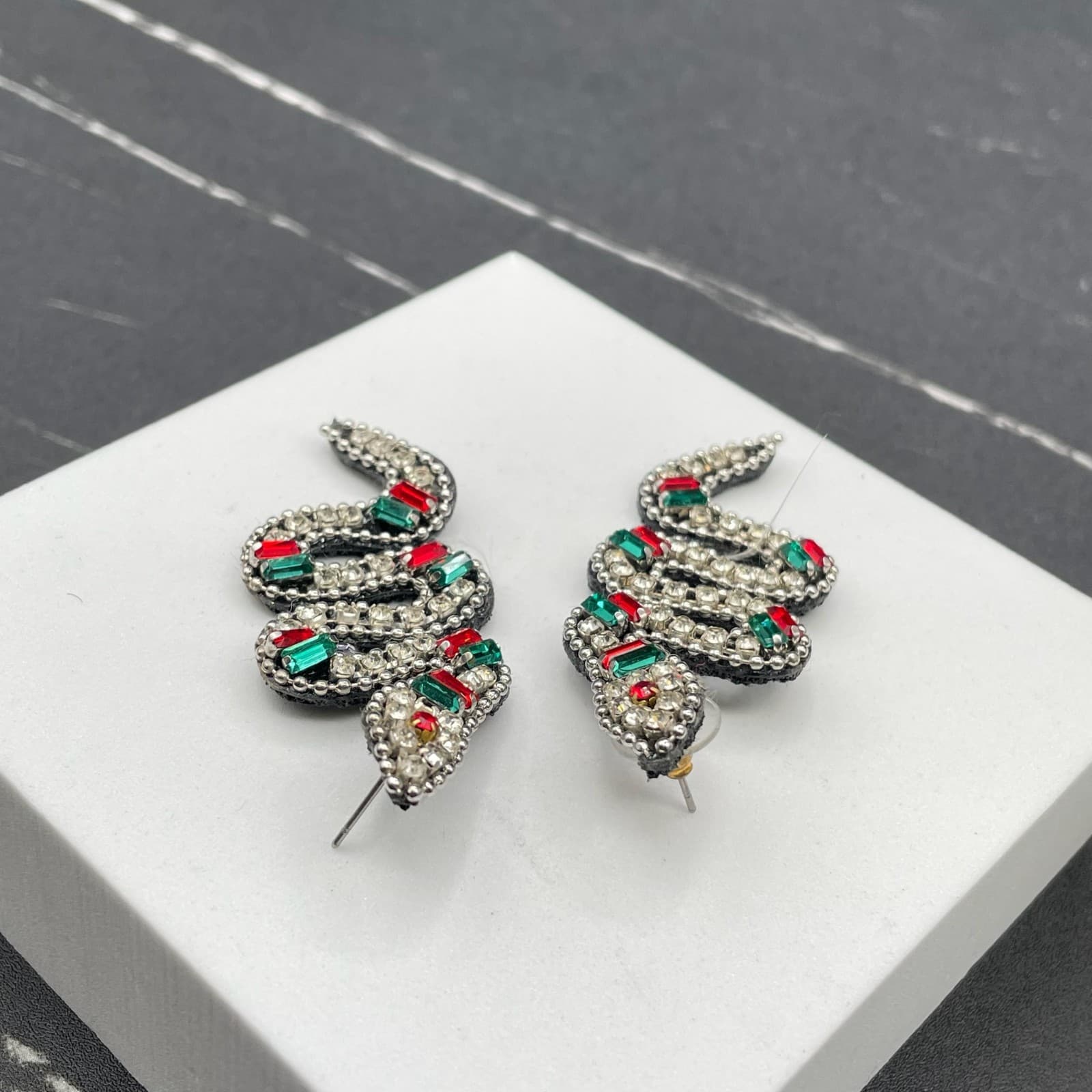 Multicolor Beaded Prong Rhinestone Felt Back Serpent Snake Push Back Earrings - Thumbnail 8