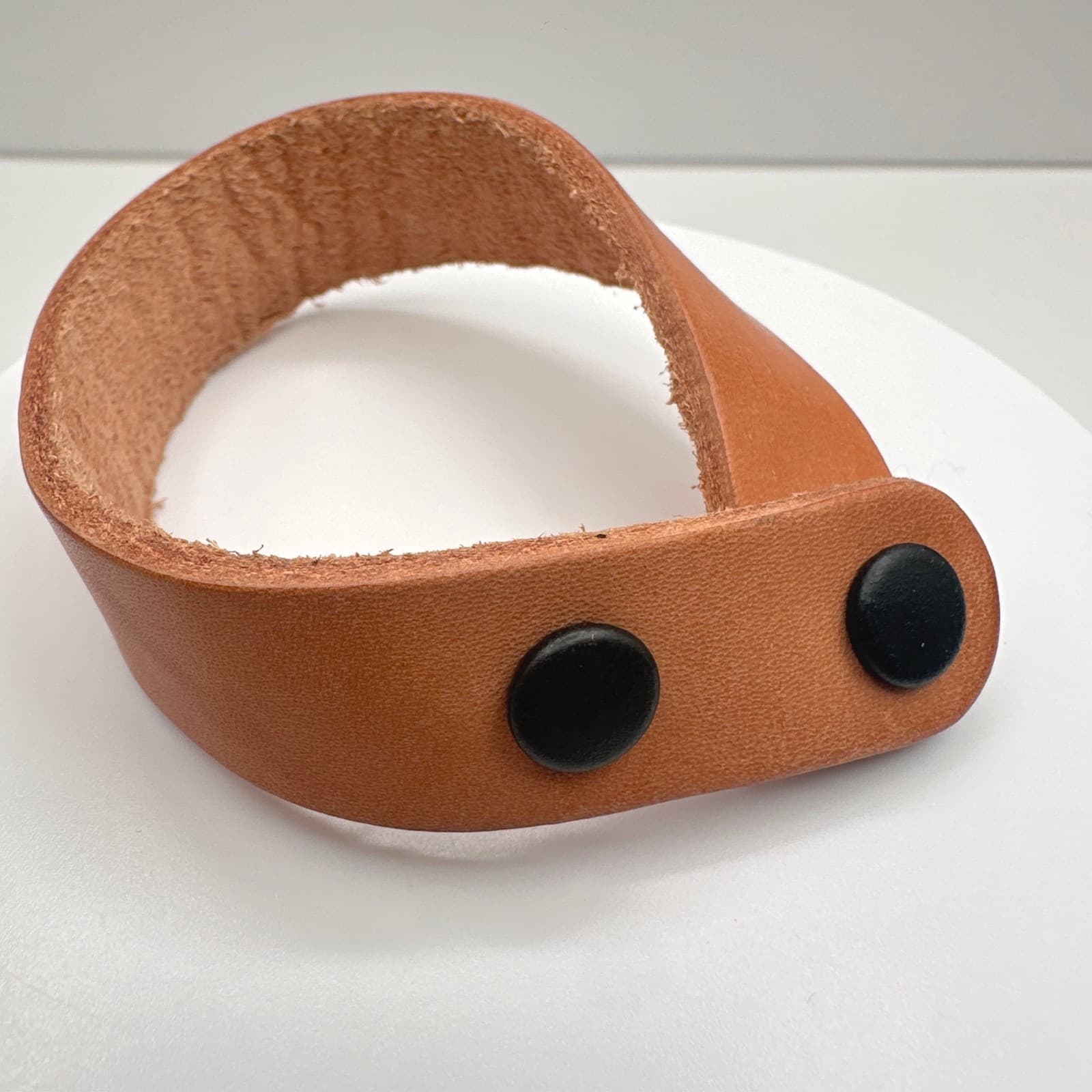 Vintage 90s Brown Leather Cuff Bracelet Set Snap Closure Minimalist Boho Jewelry - Thumbnail 3