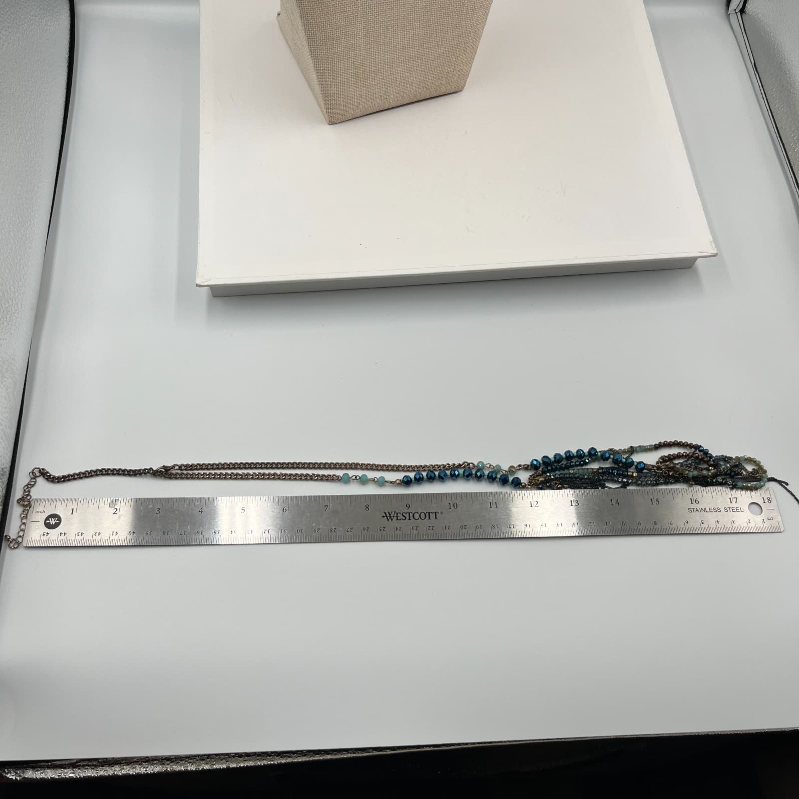 Vintage Multi Strand Beaded Necklace Teal Blue Boho Statement Bronze Fringe - Thumbnail 6