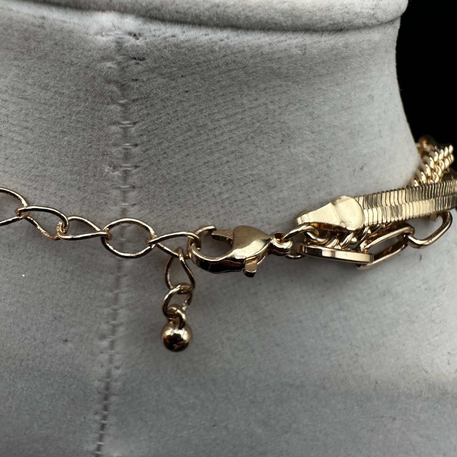 Vintage 90s Gold Tone Multi-Strand Layered Chain Necklace Herringbone Style - Thumbnail 5