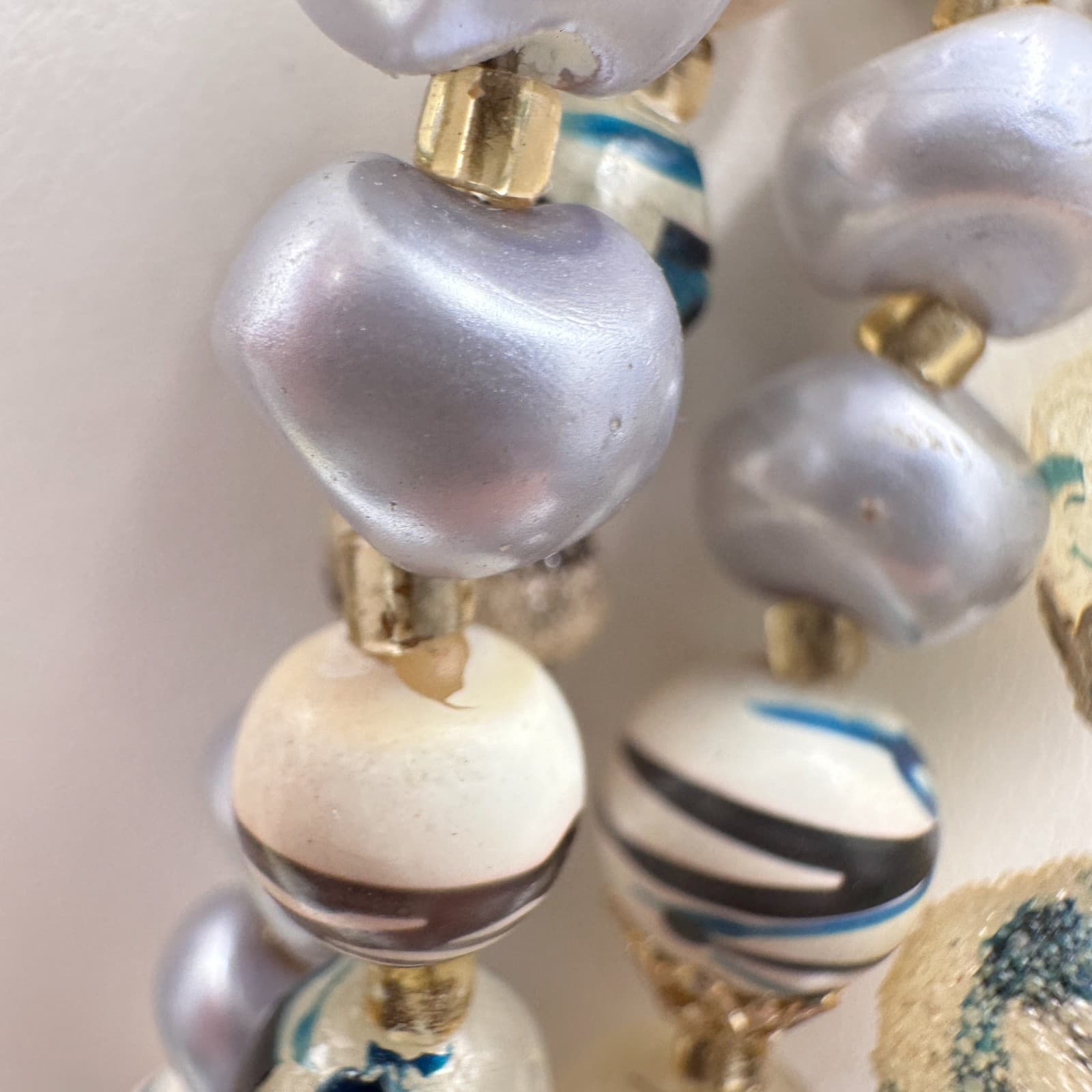 Vintage 90s Mixed Beaded Necklace Faux Pearl Statement Women's Classic Jewelry - Thumbnail 10