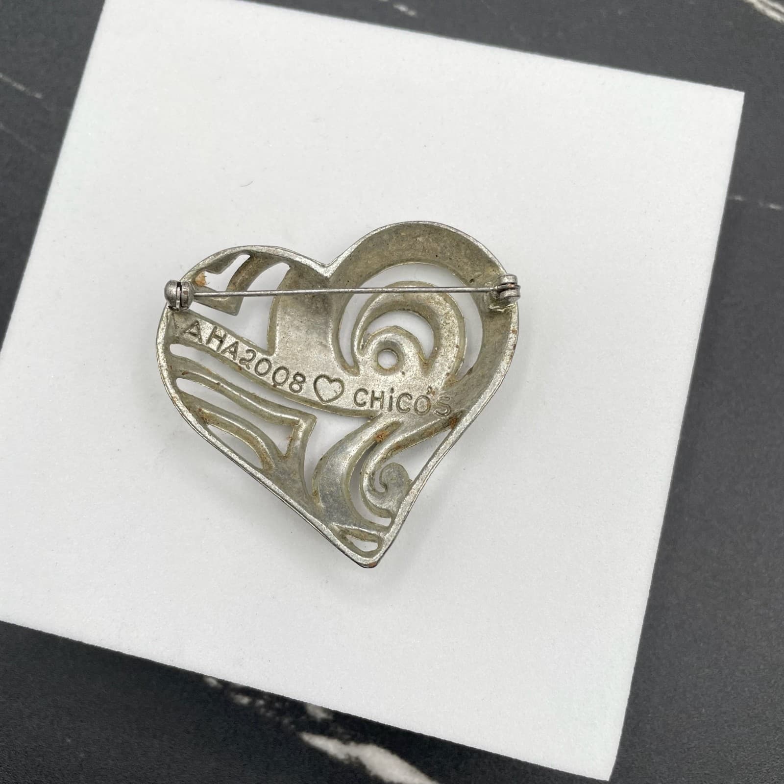 Chico's AHA Two-Tone Classic Fashion Women's Rhinestones Heart Shape Brooch Pin - Thumbnail 2