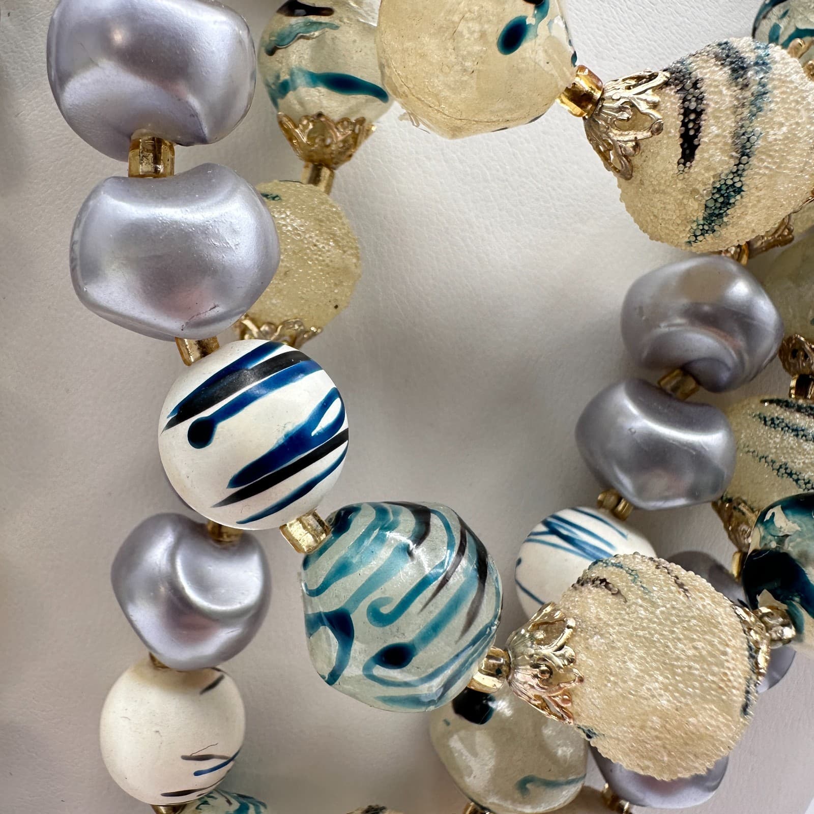 Vintage 90s Mixed Beaded Necklace Faux Pearl Statement Women's Classic Jewelry - Thumbnail 4