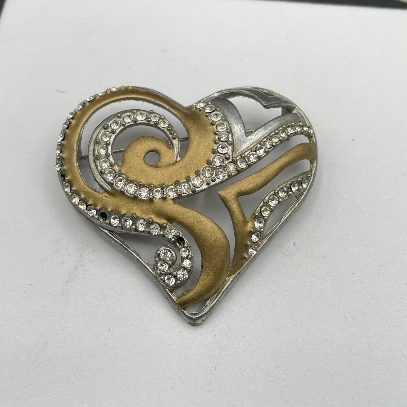 Chico's AHA Two-Tone Classic Fashion Women's Rhinestones Heart Shape Brooch Pin - Thumbnail 4