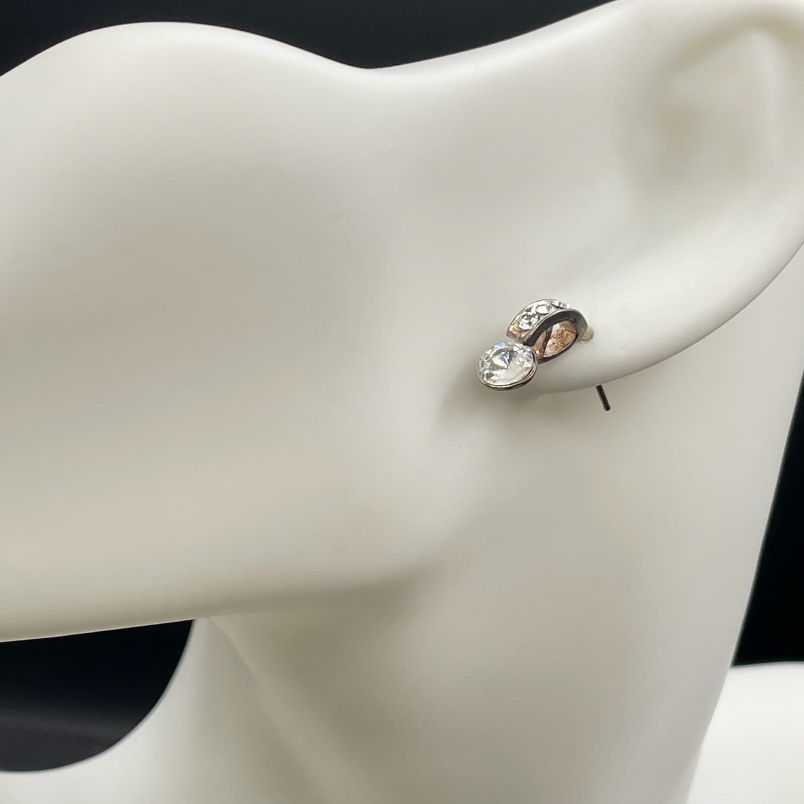 Fashion Silver-Tone Crystal Embellished Butterfly Back J-Hoop Studs Earrings - Image 1