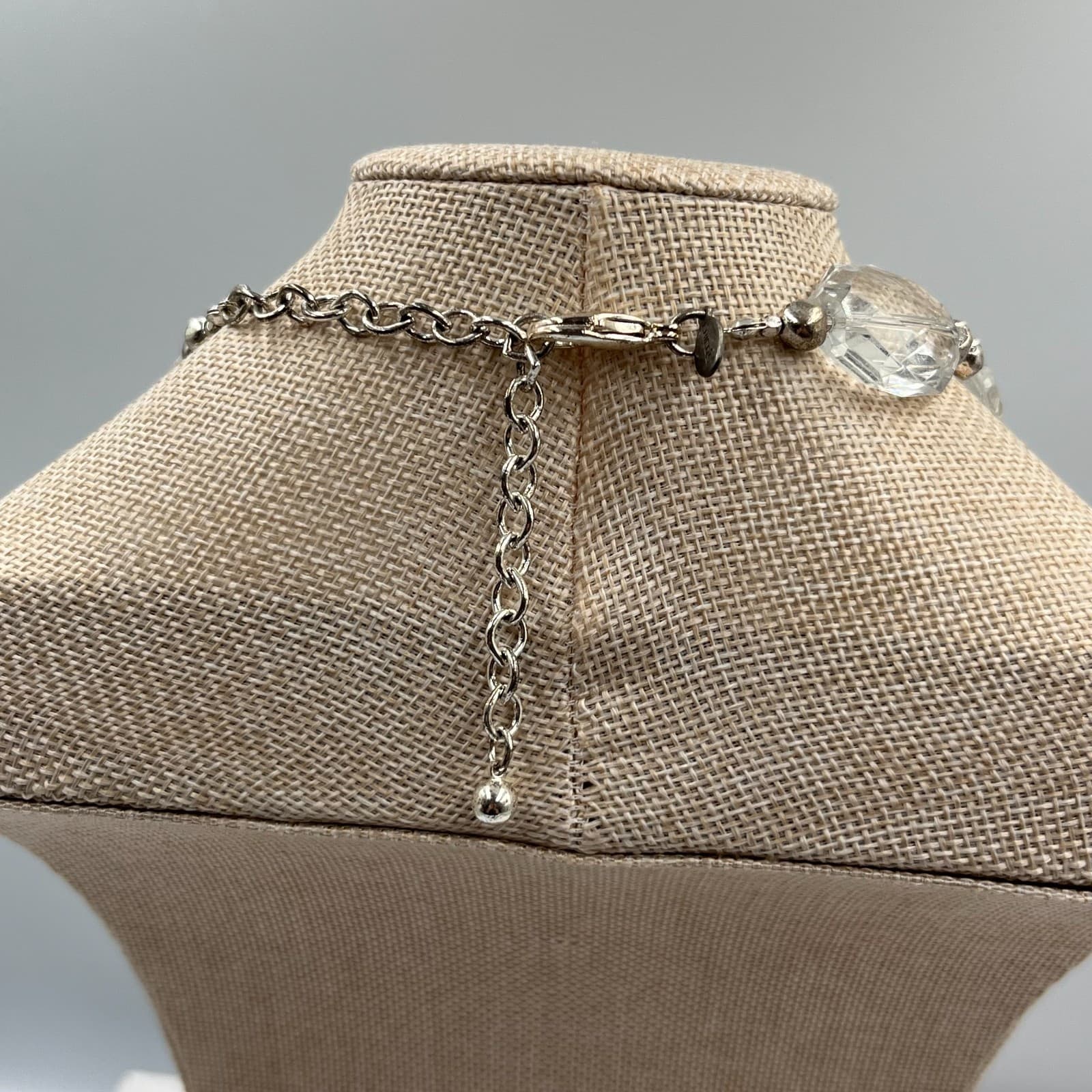 Vintage Chico's Clear Faceted Glass Bead Necklace Chunky Silver Tone Statement - Thumbnail 7