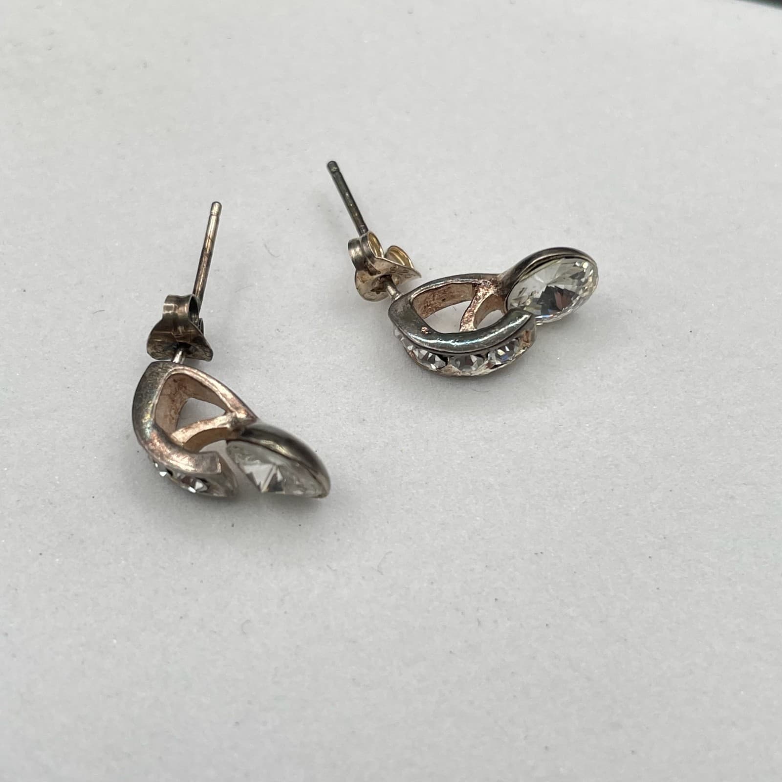 Fashion Silver-Tone Crystal Embellished Butterfly Back J-Hoop Studs Earrings - Thumbnail 4