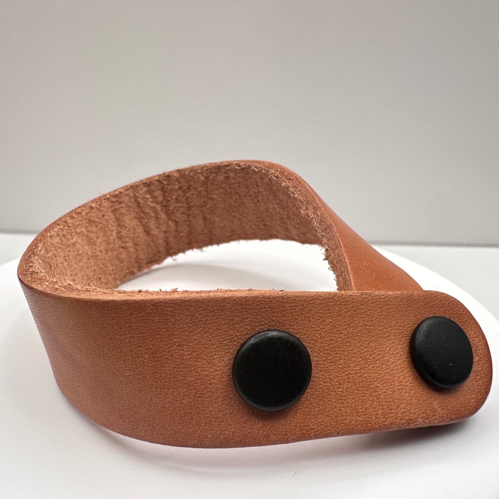 Vintage 90s Brown Leather Cuff Bracelet Set Snap Closure Minimalist Boho Jewelry - Image 1