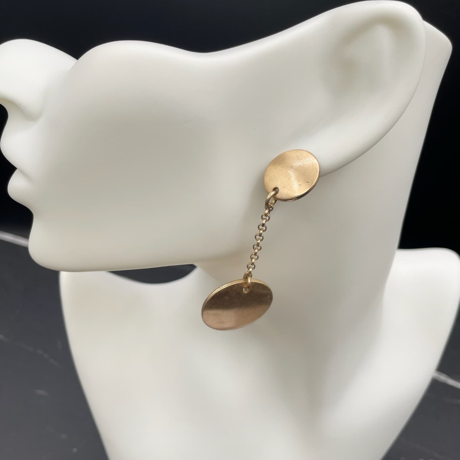 Contemporary Gold-Tone Classic Round Link Chain Double Disc Drop Dangle Earrings - Thumbnail 9