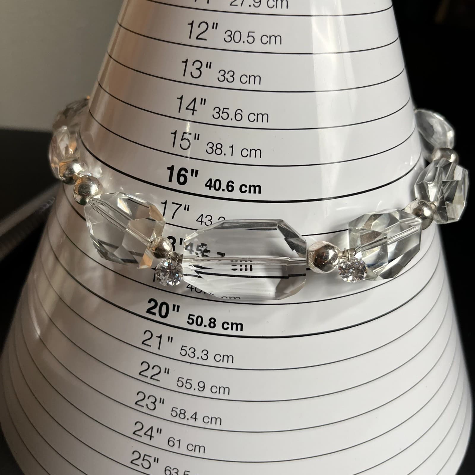 Vintage Chico's Clear Faceted Glass Bead Necklace Chunky Silver Tone Statement - Thumbnail 8