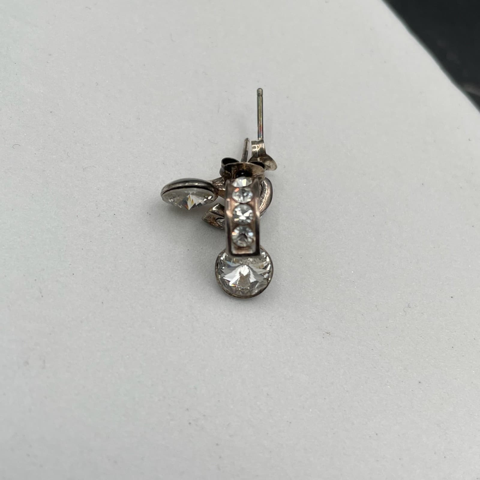 Fashion Silver-Tone Crystal Embellished Butterfly Back J-Hoop Studs Earrings - Thumbnail 3