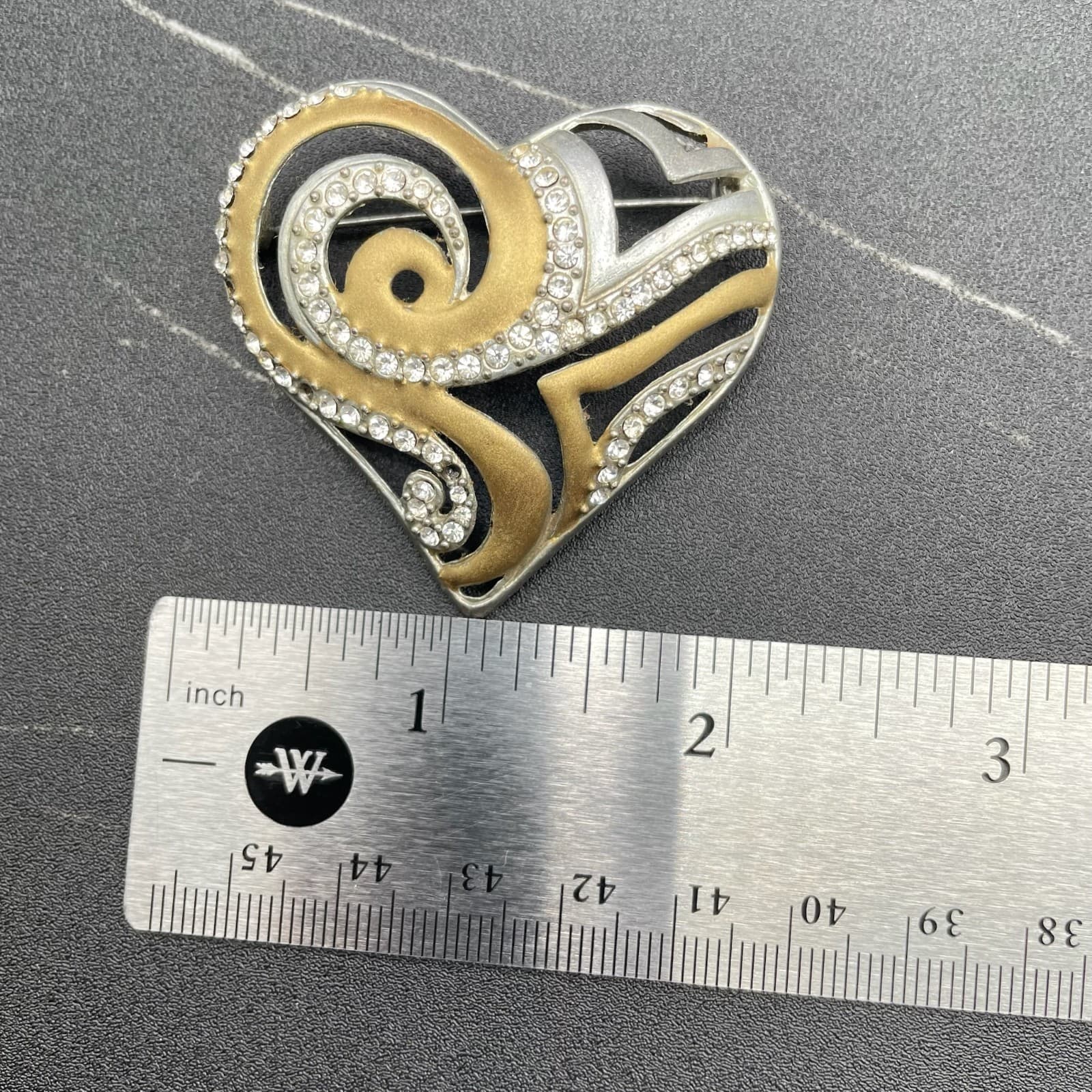 Chico's AHA Two-Tone Classic Fashion Women's Rhinestones Heart Shape Brooch Pin - Image 1