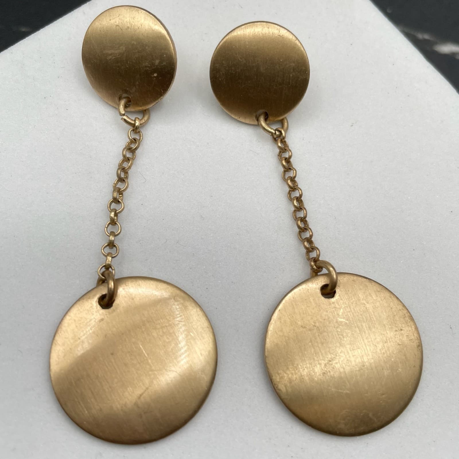 Contemporary Gold-Tone Classic Round Link Chain Double Disc Drop Dangle Earrings - Thumbnail 6