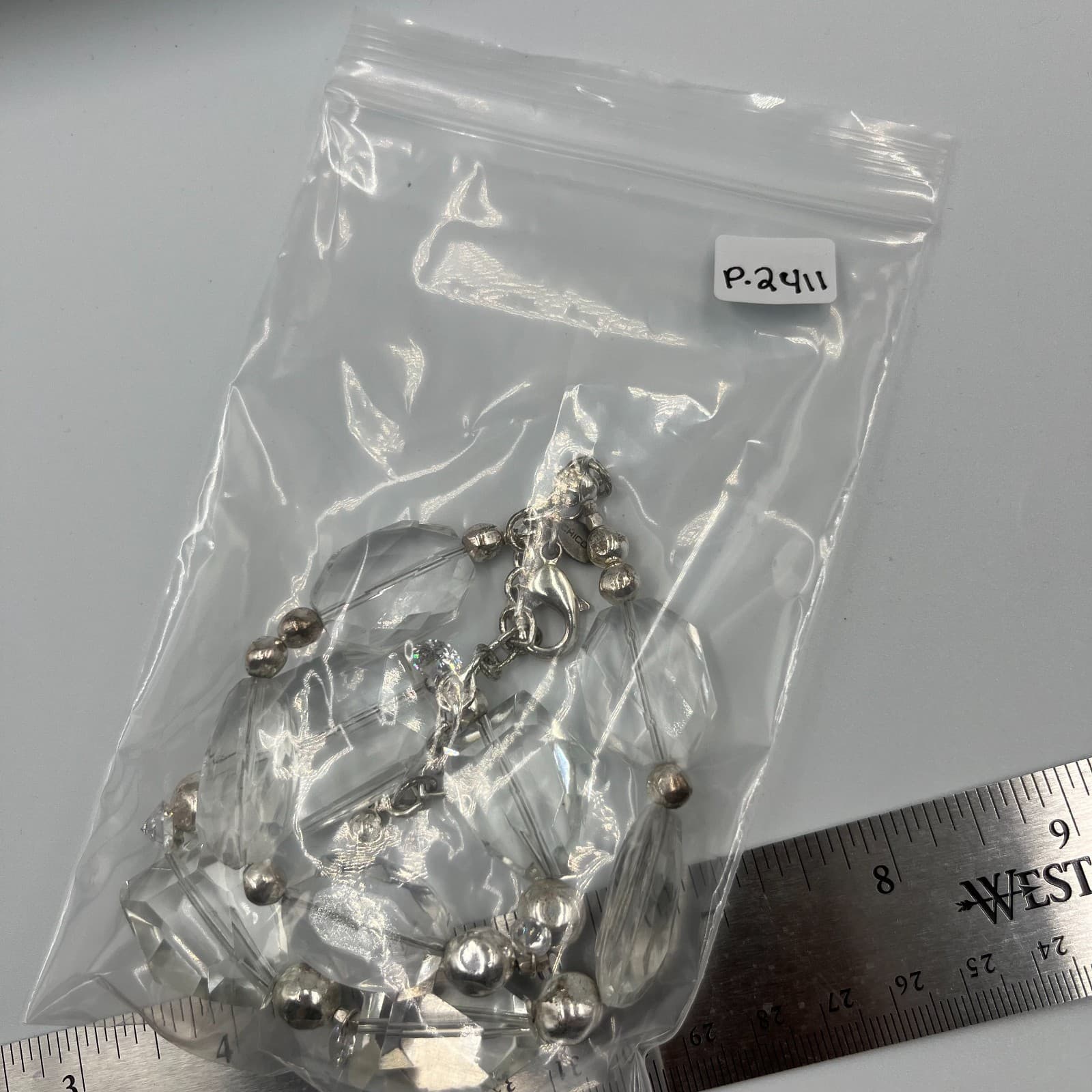 Vintage Chico's Clear Faceted Glass Bead Necklace Chunky Silver Tone Statement - Thumbnail 9