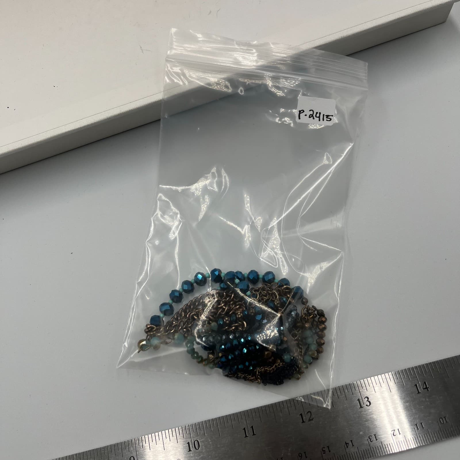 Vintage Multi Strand Beaded Necklace Teal Blue Boho Statement Bronze Fringe - Thumbnail 7