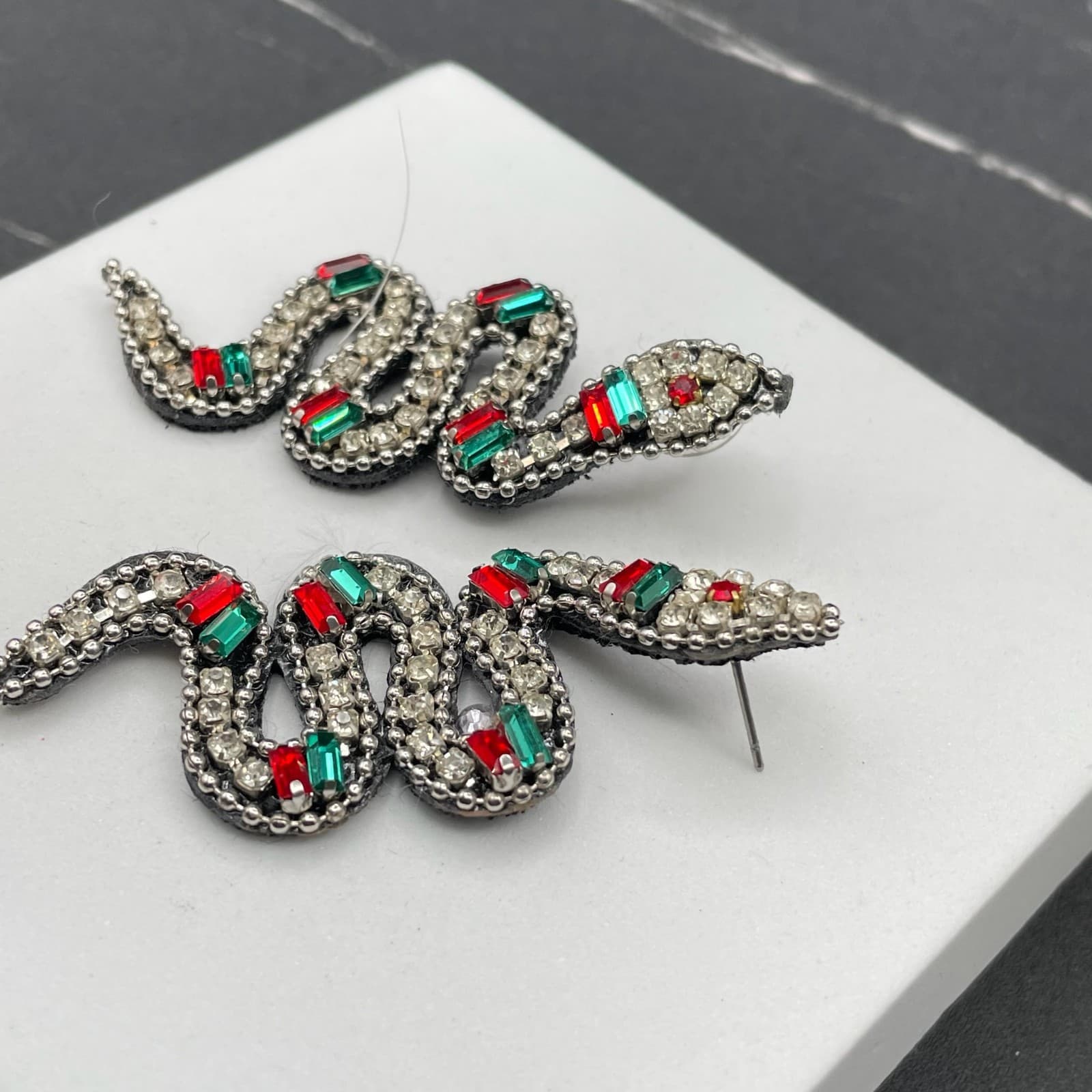 Multicolor Beaded Prong Rhinestone Felt Back Serpent Snake Push Back Earrings - Thumbnail 7