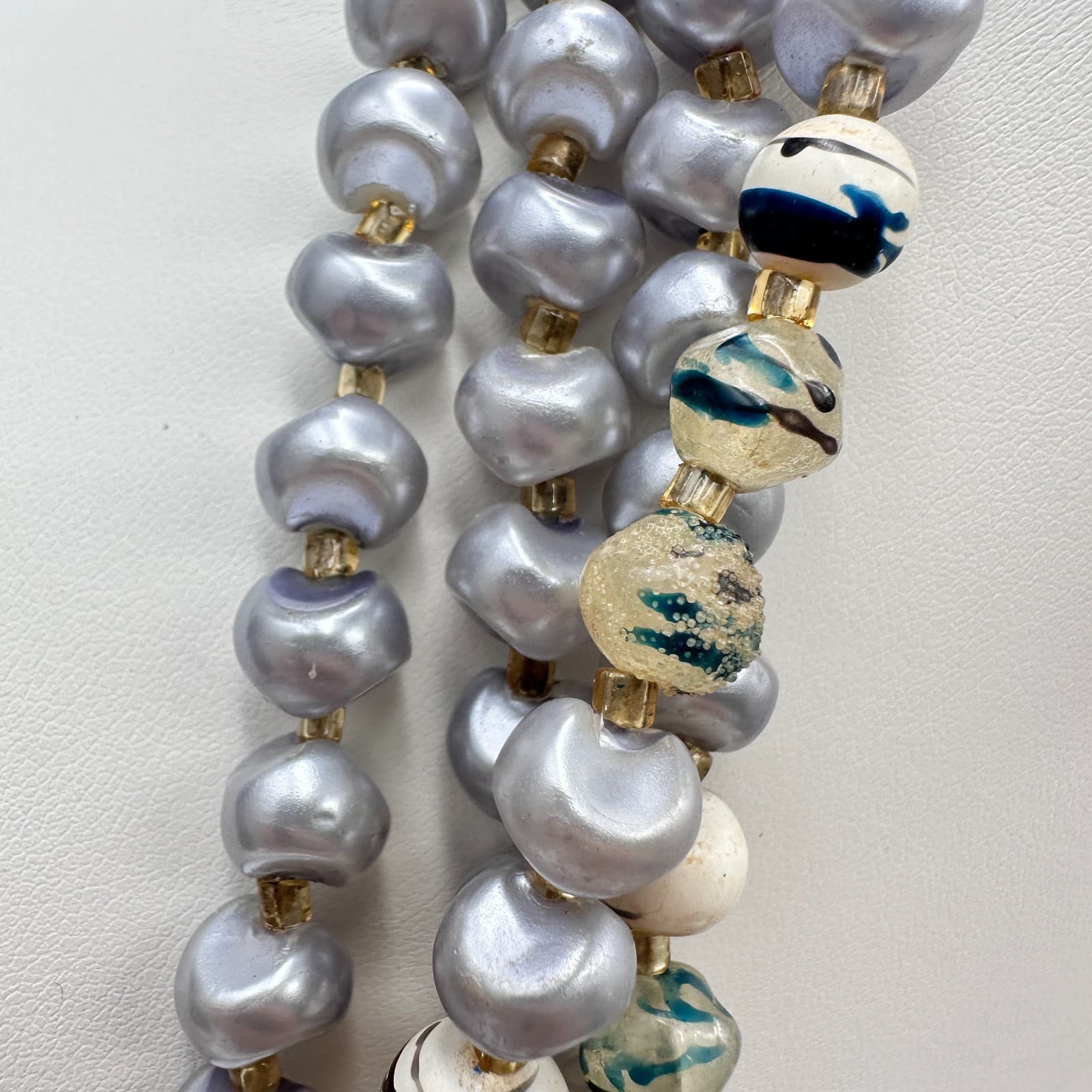 Vintage 90s Mixed Beaded Necklace Faux Pearl Statement Women's Classic Jewelry - Thumbnail 11