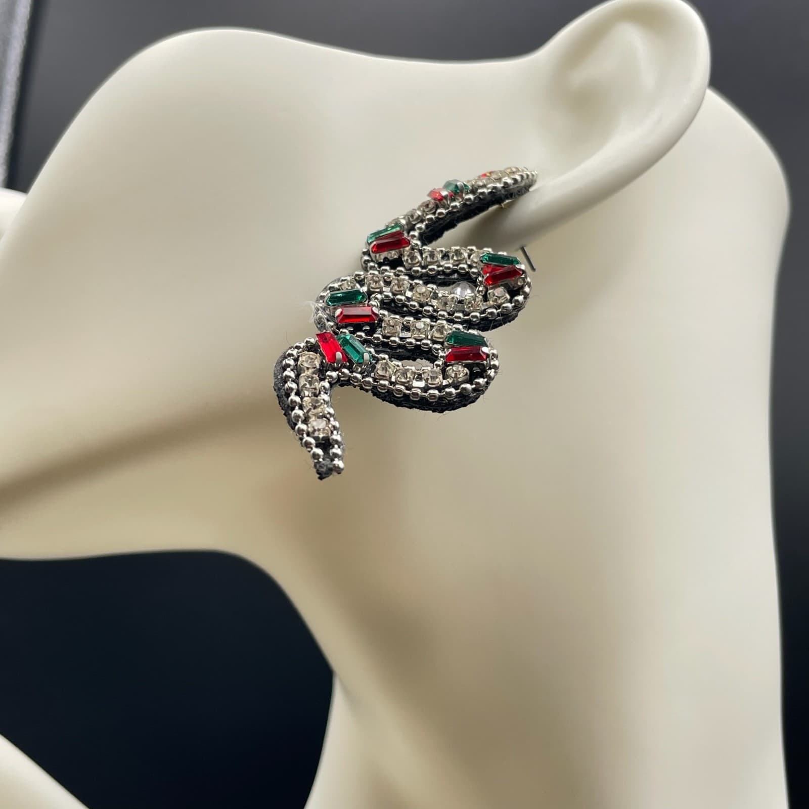 Multicolor Beaded Prong Rhinestone Felt Back Serpent Snake Push Back Earrings - Thumbnail 10