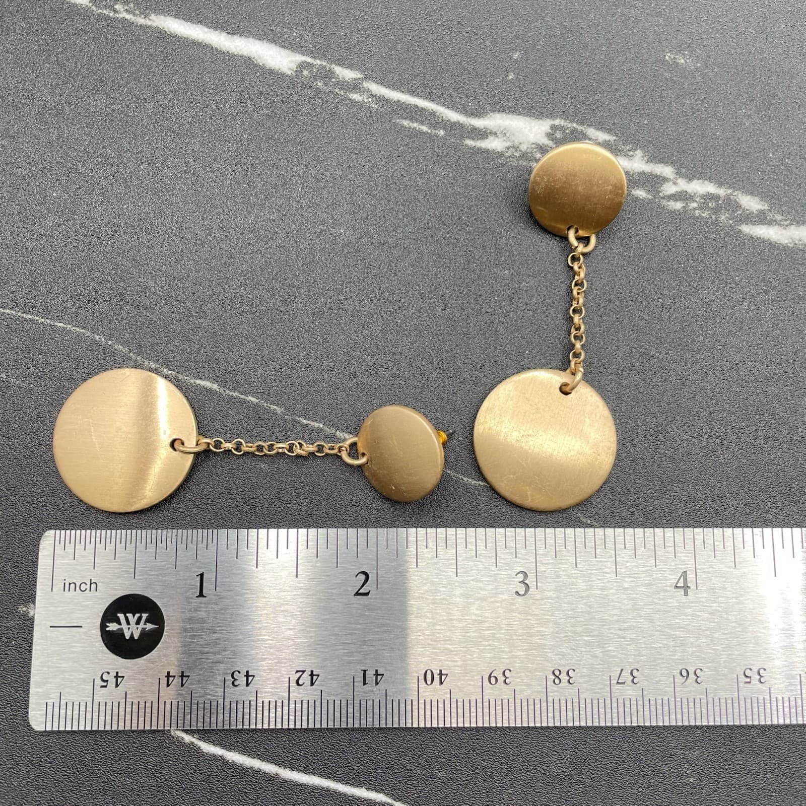 Contemporary Gold-Tone Classic Round Link Chain Double Disc Drop Dangle Earrings - Thumbnail 11